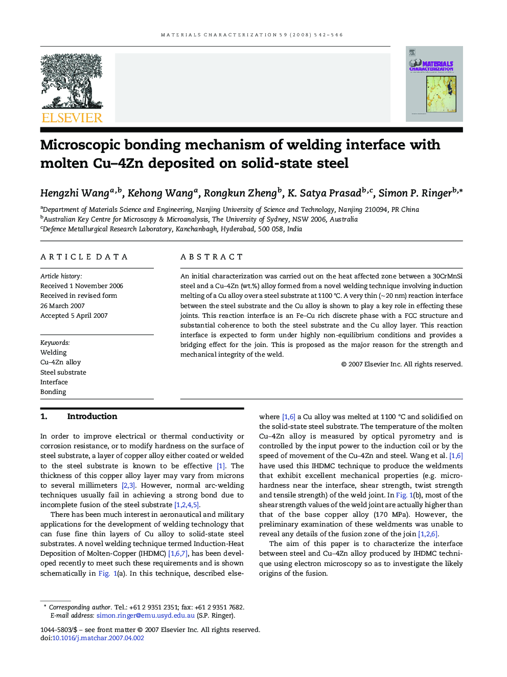 Microscopic bonding mechanism of welding interface with molten Cu–4Zn deposited on solid-state steel