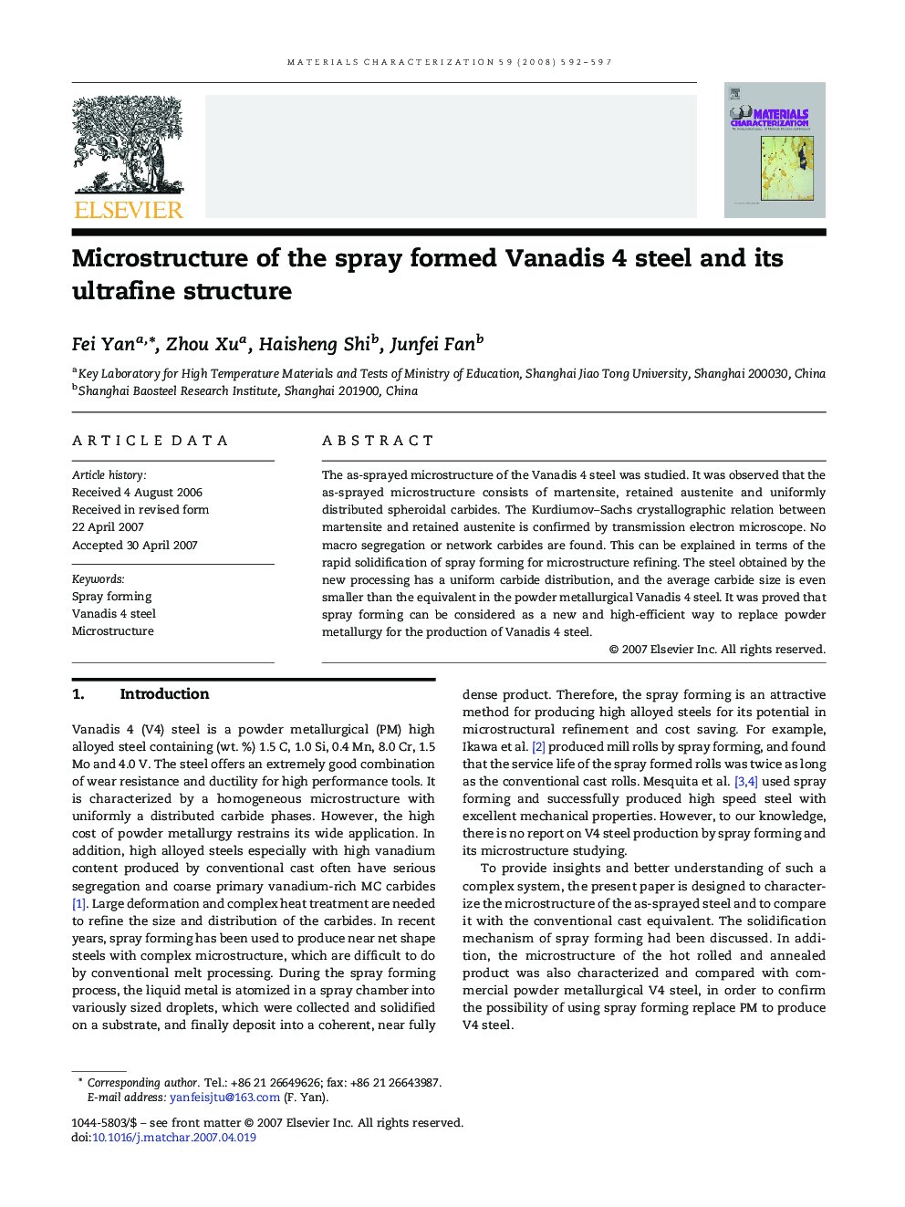 Microstructure of the spray formed Vanadis 4 steel and its ultrafine structure