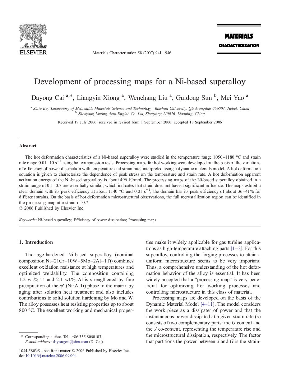 Development of processing maps for a Ni-based superalloy