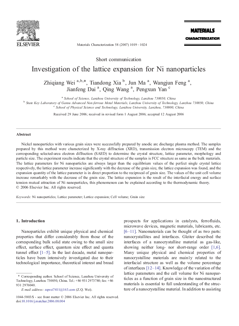 Investigation of the lattice expansion for Ni nanoparticles