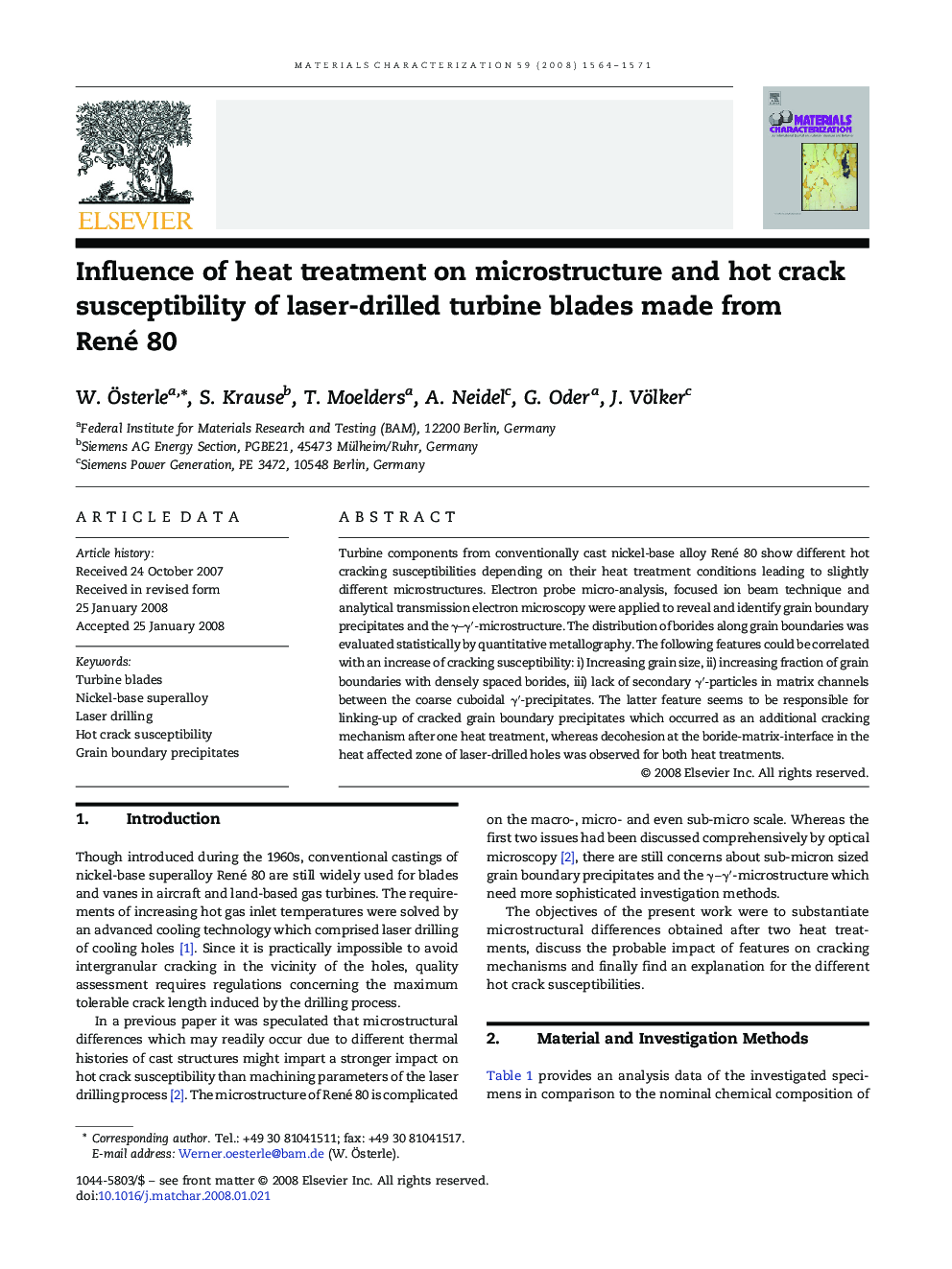 Influence of heat treatment on microstructure and hot crack susceptibility of laser-drilled turbine blades made from René 80