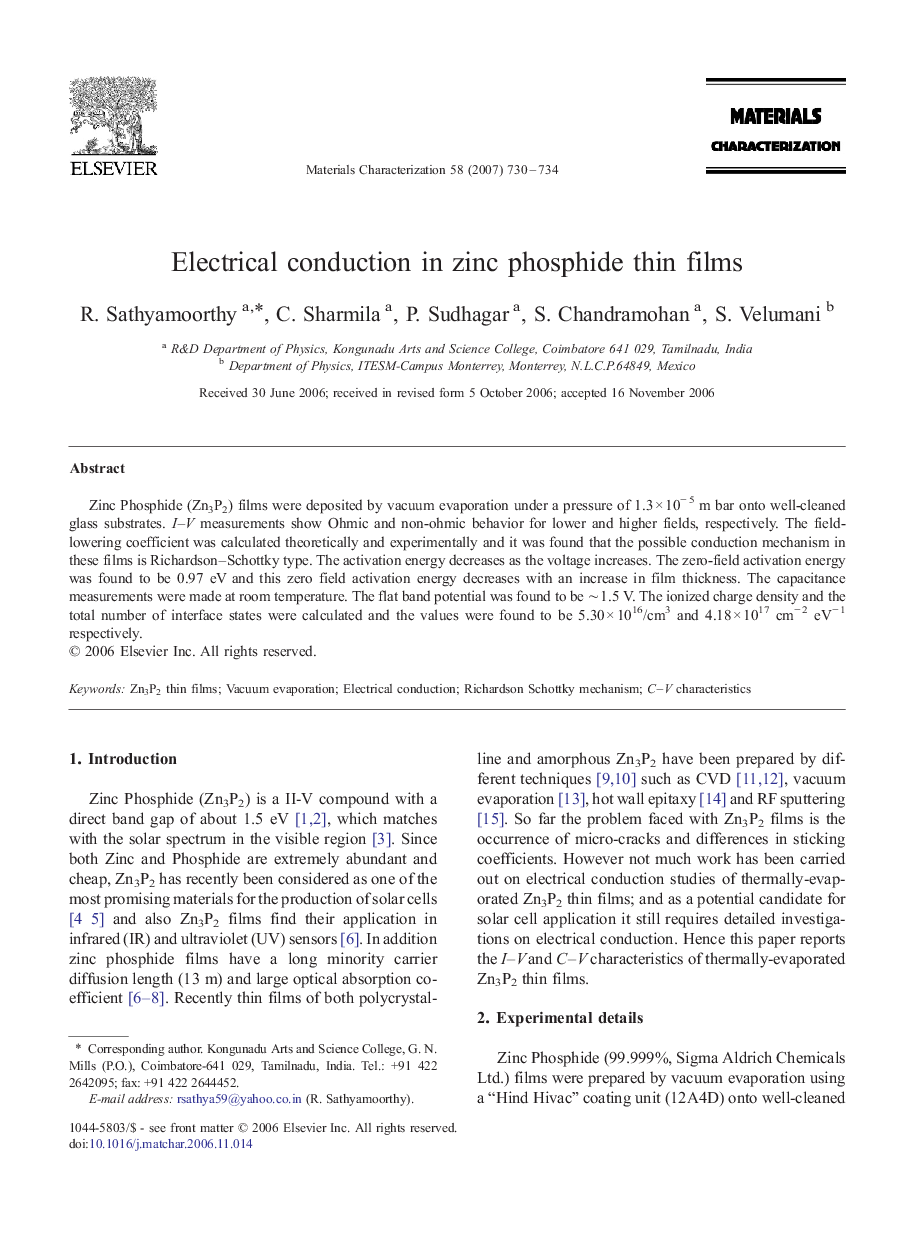 Electrical conduction in zinc phosphide thin films