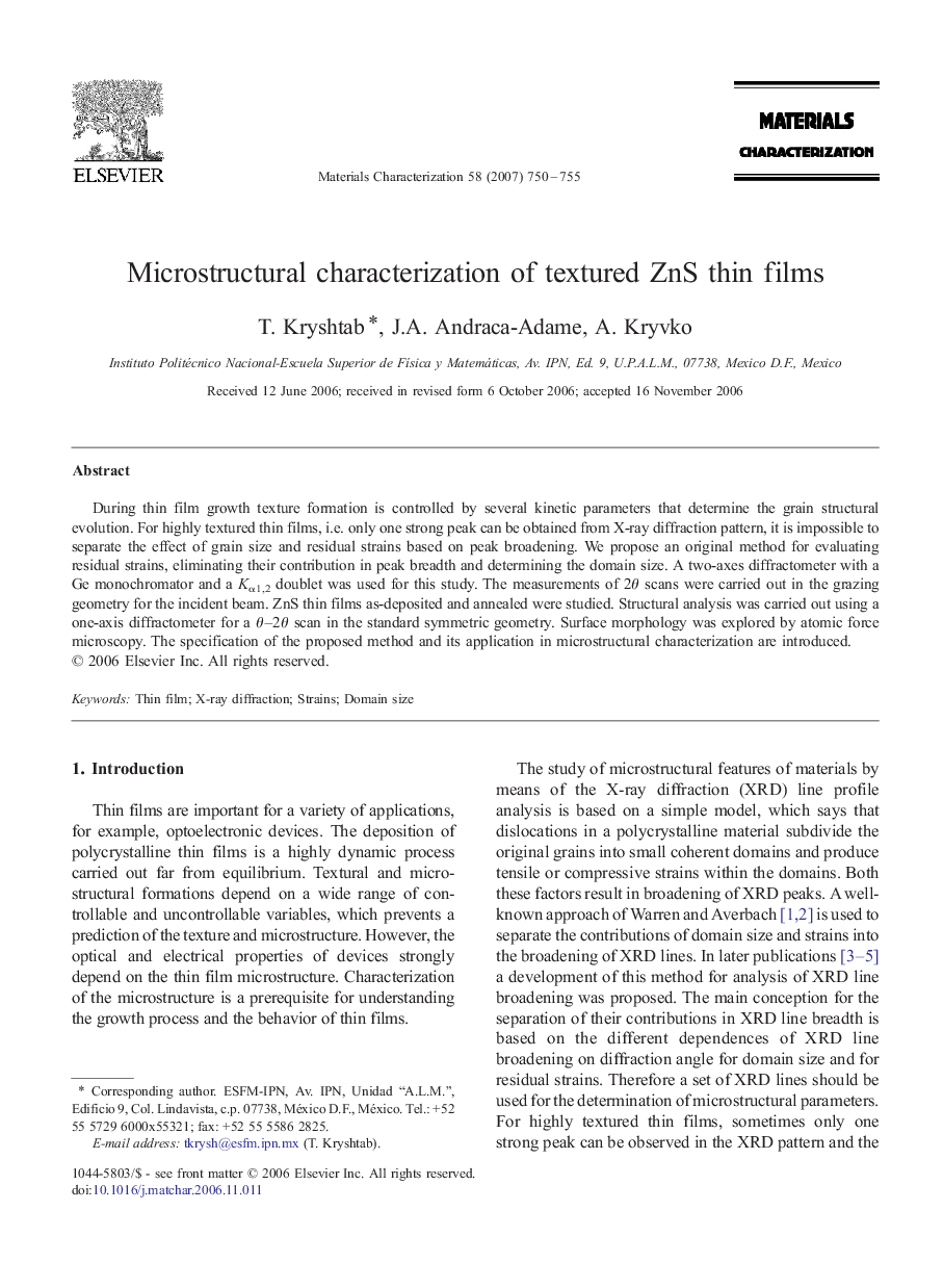 Microstructural characterization of textured ZnS thin films