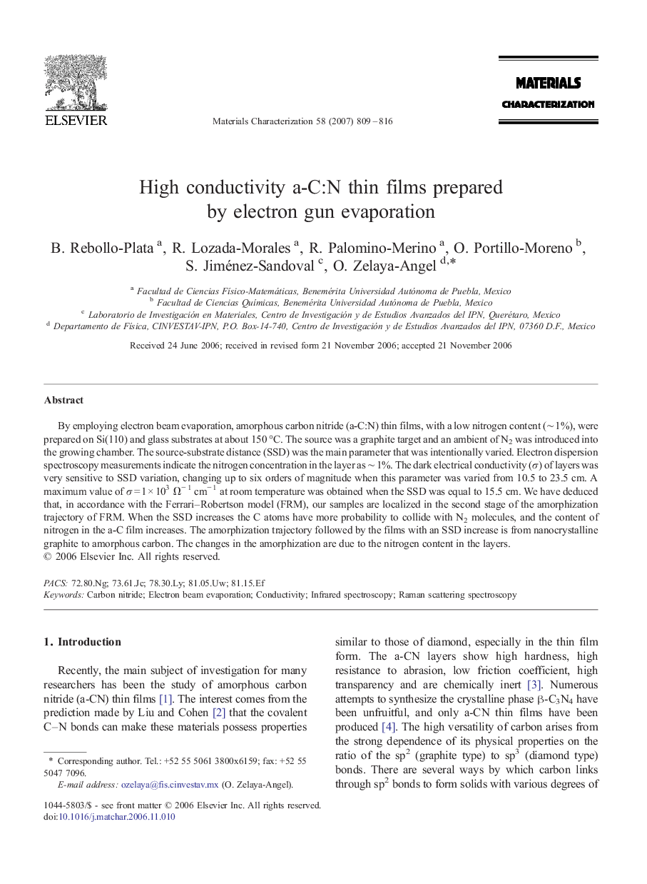 High conductivity a-C:N thin films prepared by electron gun evaporation