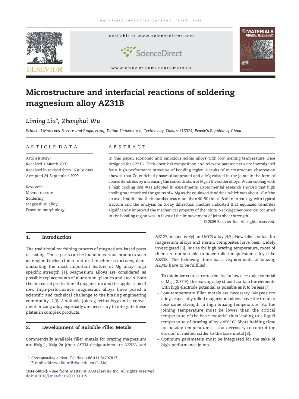 Microstructure and interfacial reactions of soldering magnesium alloy AZ31B