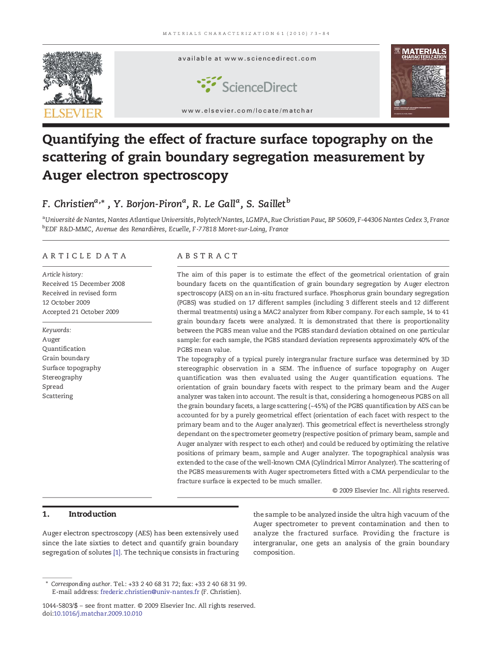 Quantifying the effect of fracture surface topography on the scattering of grain boundary segregation measurement by Auger electron spectroscopy