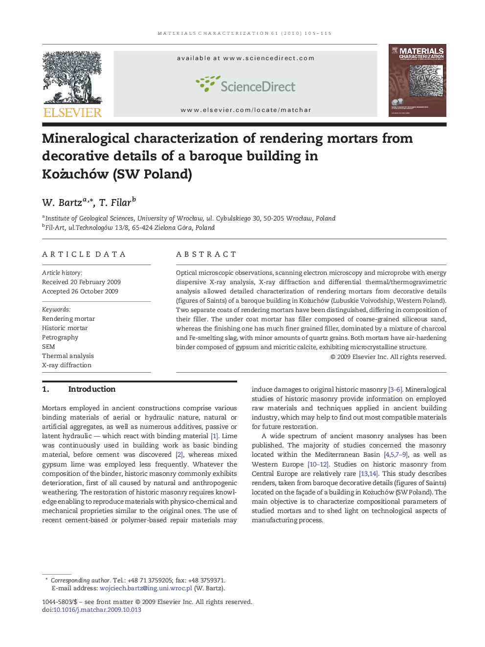 Mineralogical characterization of rendering mortars from decorative details of a baroque building in Kożuchów (SW Poland)