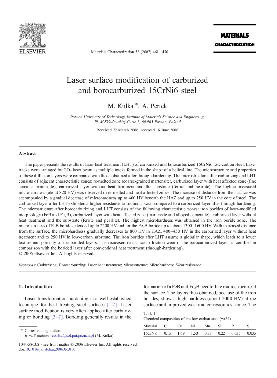 Laser surface modification of carburized and borocarburized 15CrNi6 steel