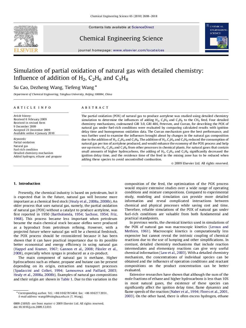 Simulation of partial oxidation of natural gas with detailed chemistry: Influence of addition of H2, C2H6 and C3H8