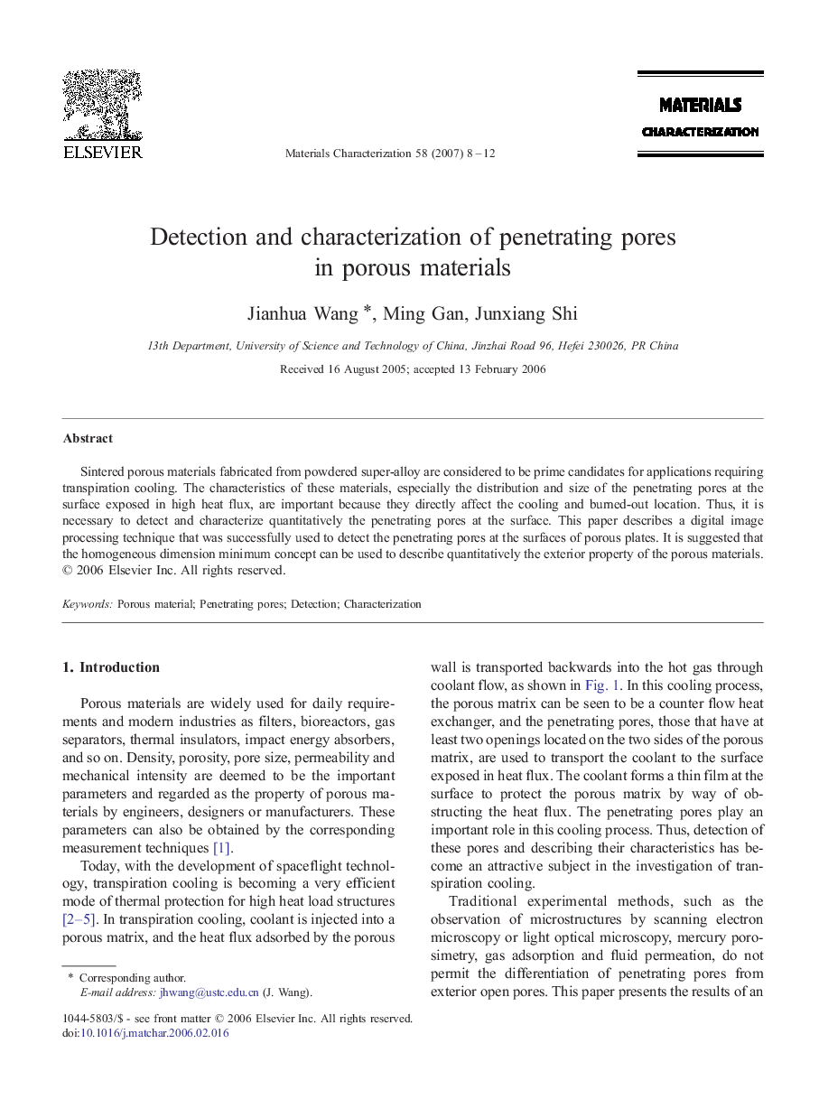 Detection and characterization of penetrating pores in porous materials