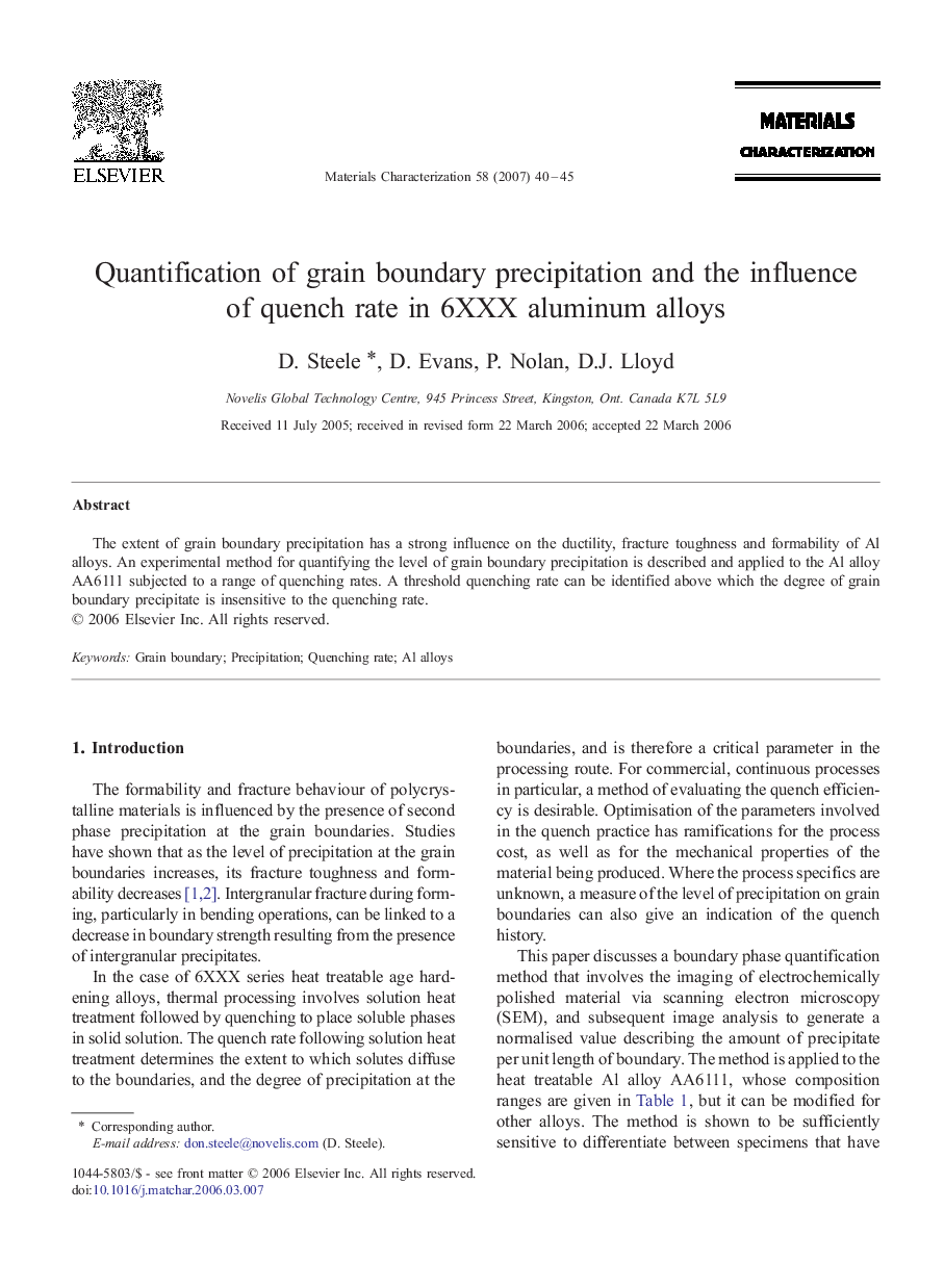 Quantification of grain boundary precipitation and the influence of quench rate in 6XXX aluminum alloys