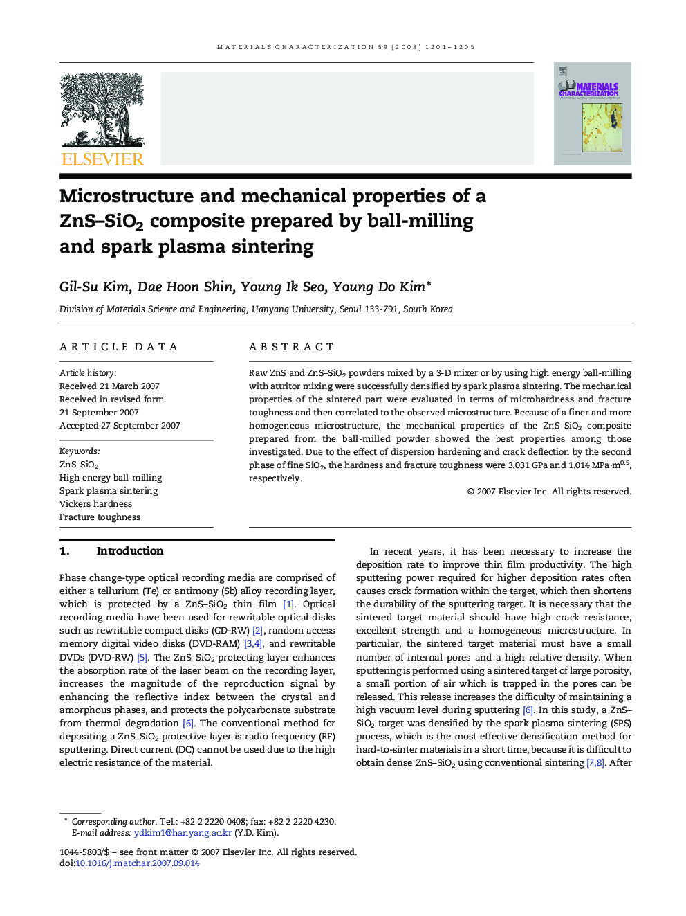Microstructure and mechanical properties of a ZnS–SiO2 composite prepared by ball-milling and spark plasma sintering