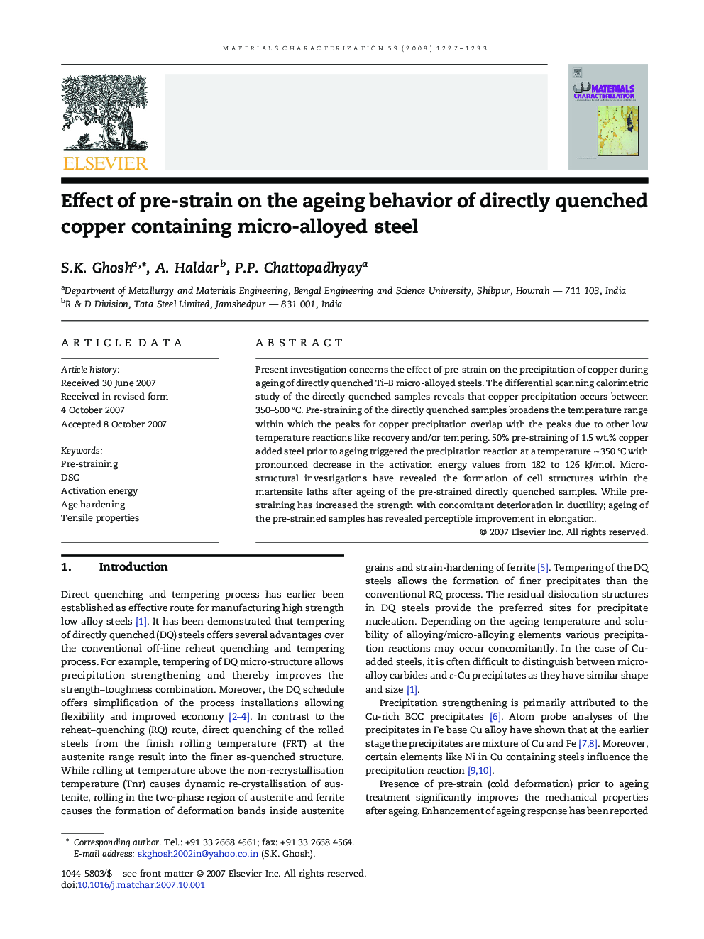 Effect of pre-strain on the ageing behavior of directly quenched copper containing micro-alloyed steel