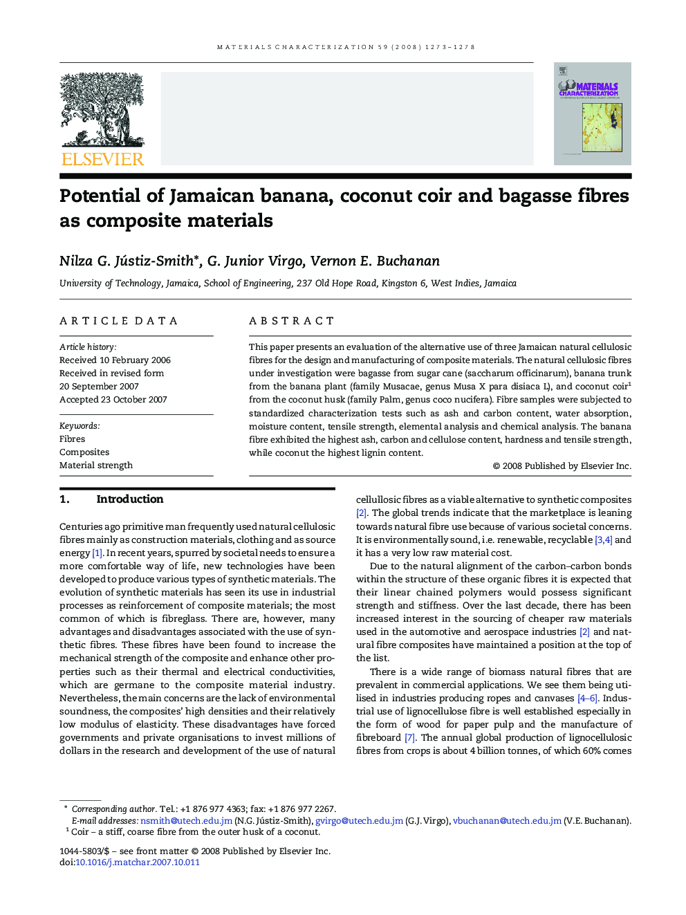 Potential of Jamaican banana, coconut coir and bagasse fibres as composite materials