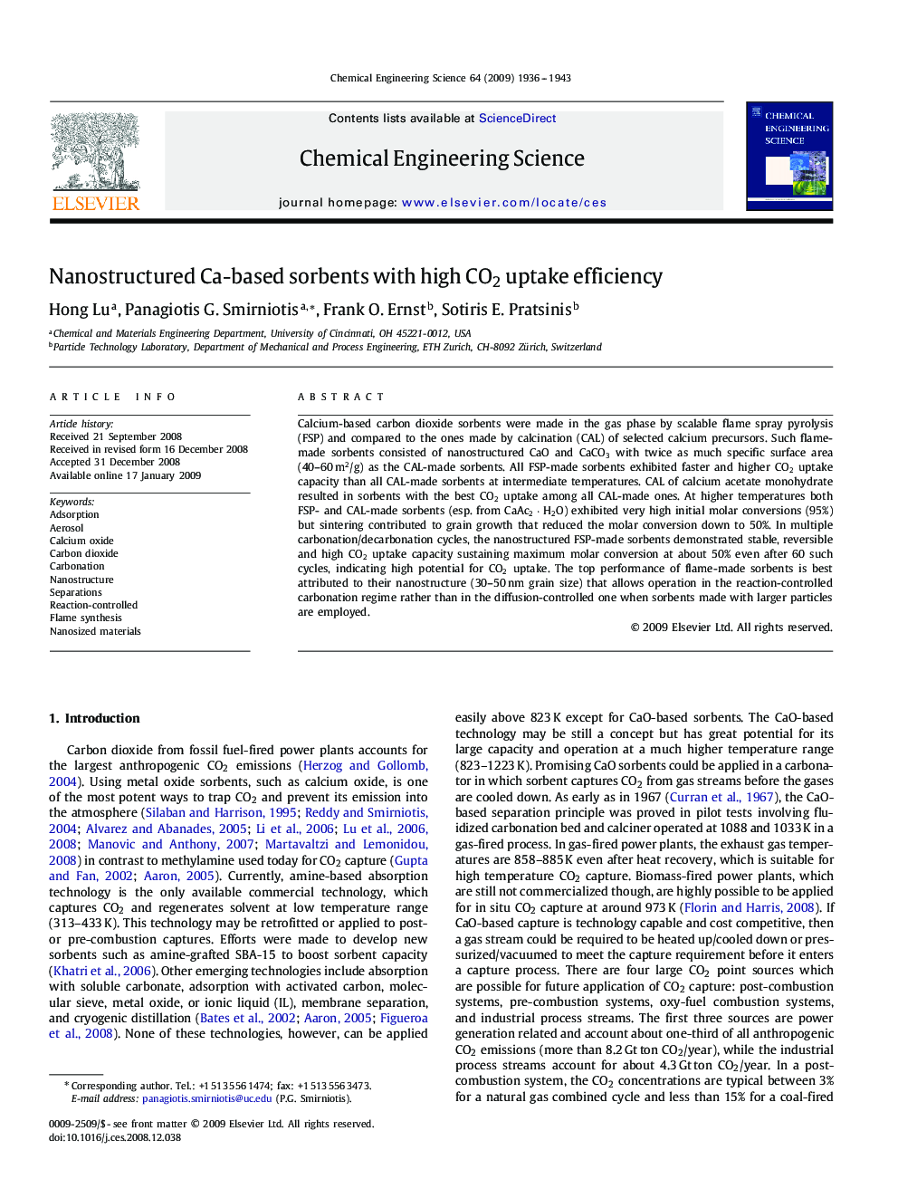 Nanostructured Ca-based sorbents with high CO2 uptake efficiency