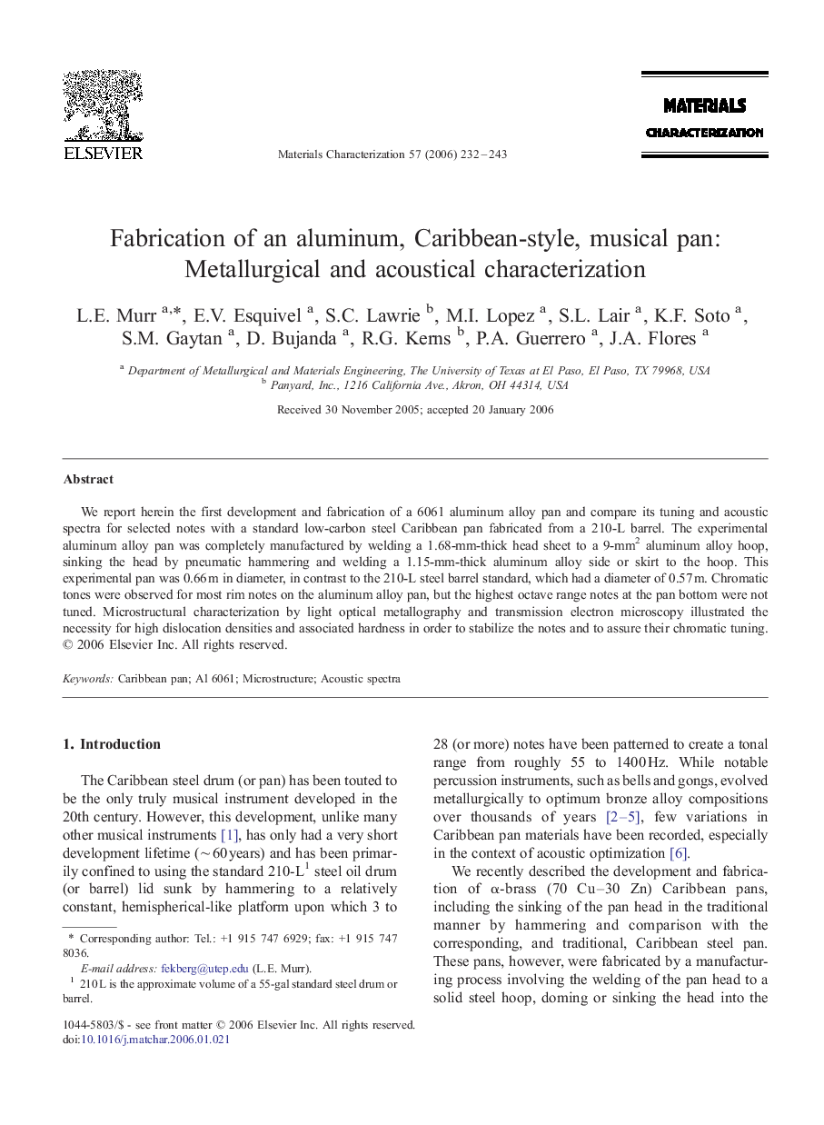 Fabrication of an aluminum, Caribbean-style, musical pan: Metallurgical and acoustical characterization