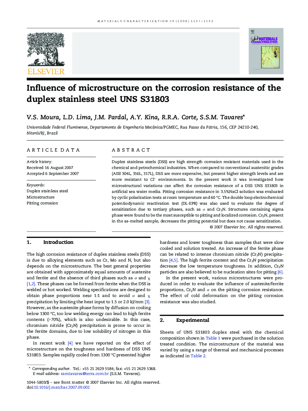 Influence of microstructure on the corrosion resistance of the duplex stainless steel UNS S31803