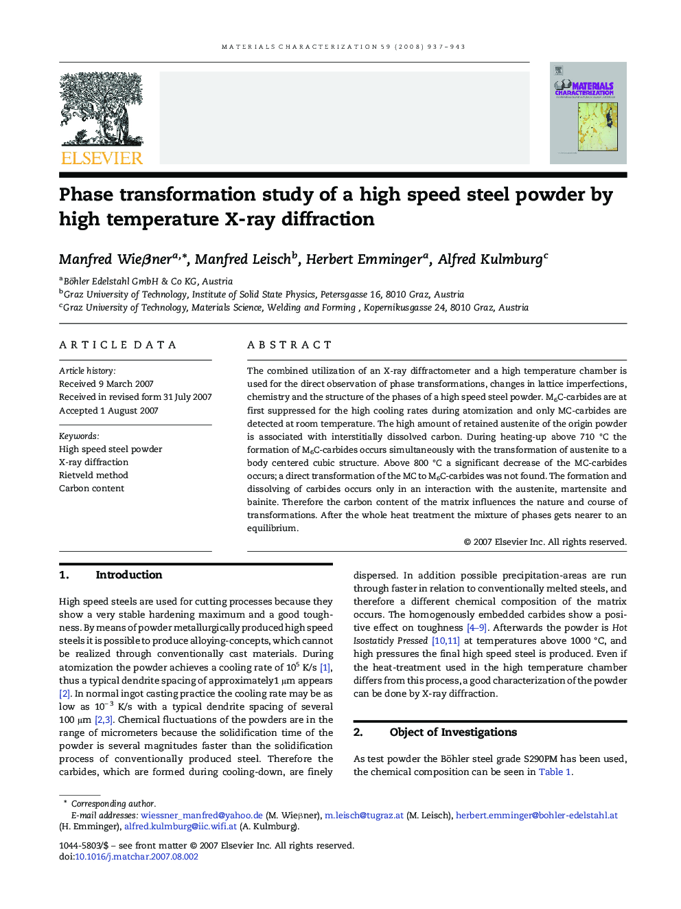 Phase transformation study of a high speed steel powder by high temperature X-ray diffraction