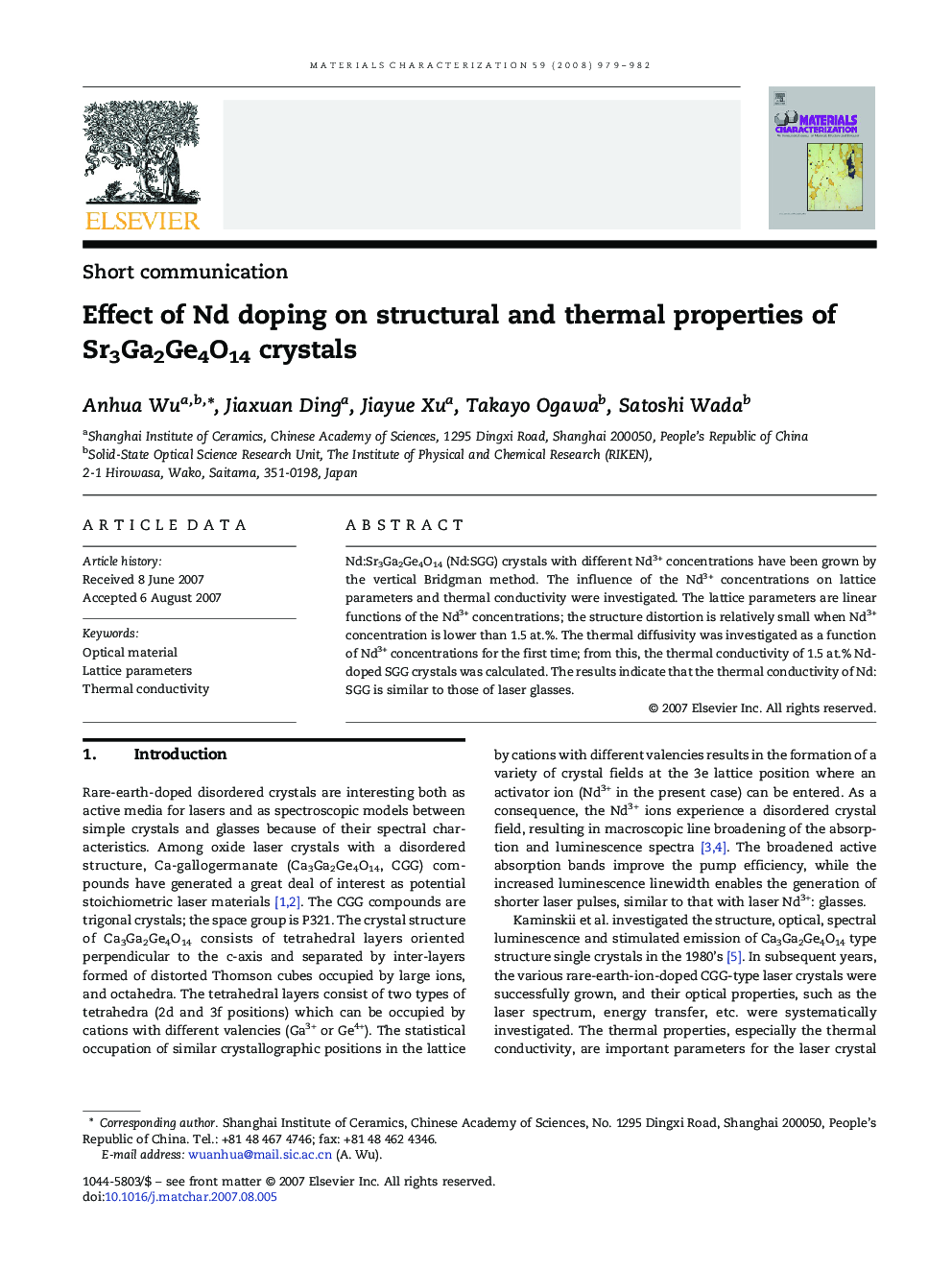 Effect of Nd doping on structural and thermal properties of Sr3Ga2Ge4O14 crystals