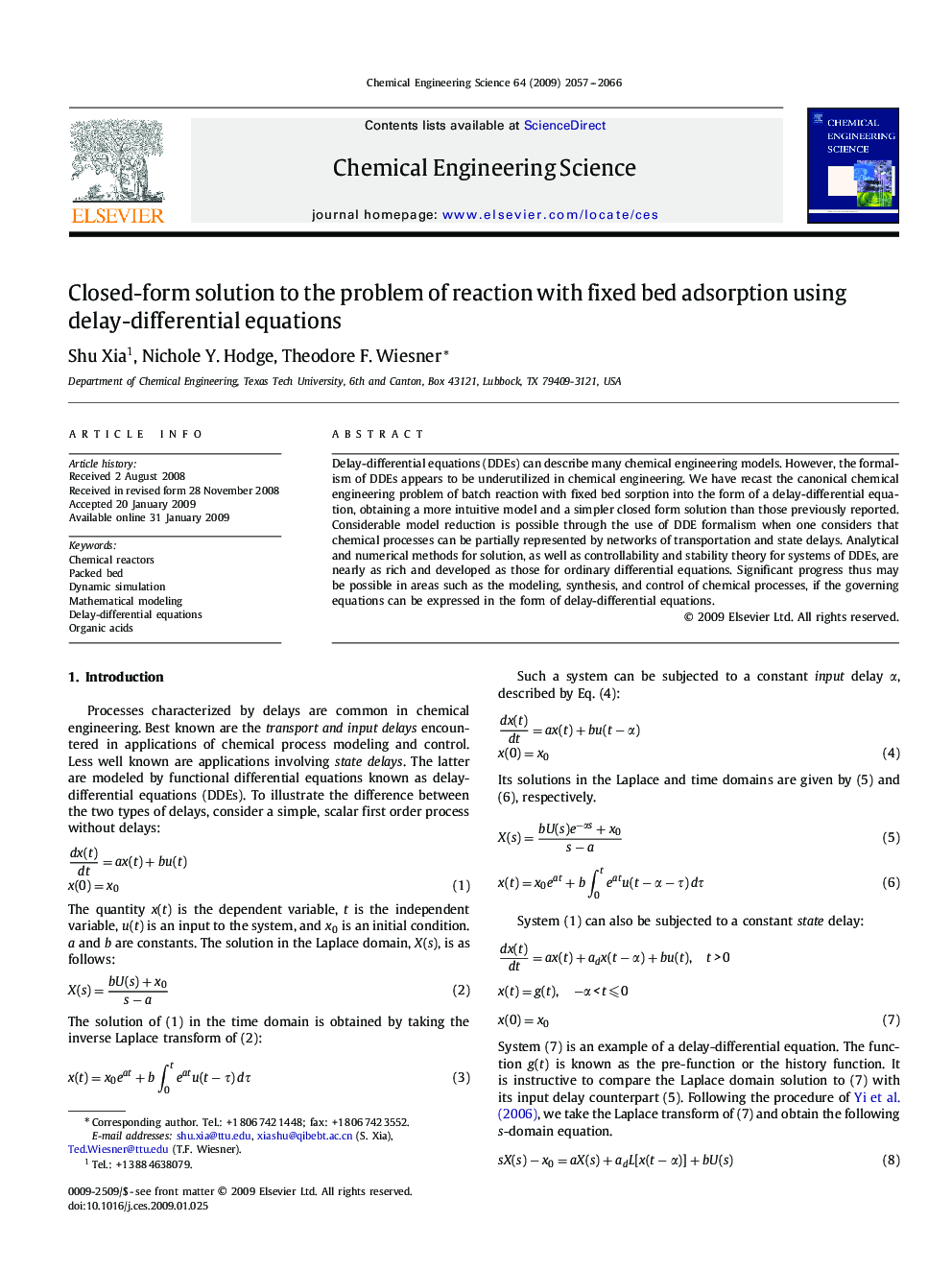 Closed-form solution to the problem of reaction with fixed bed adsorption using delay-differential equations