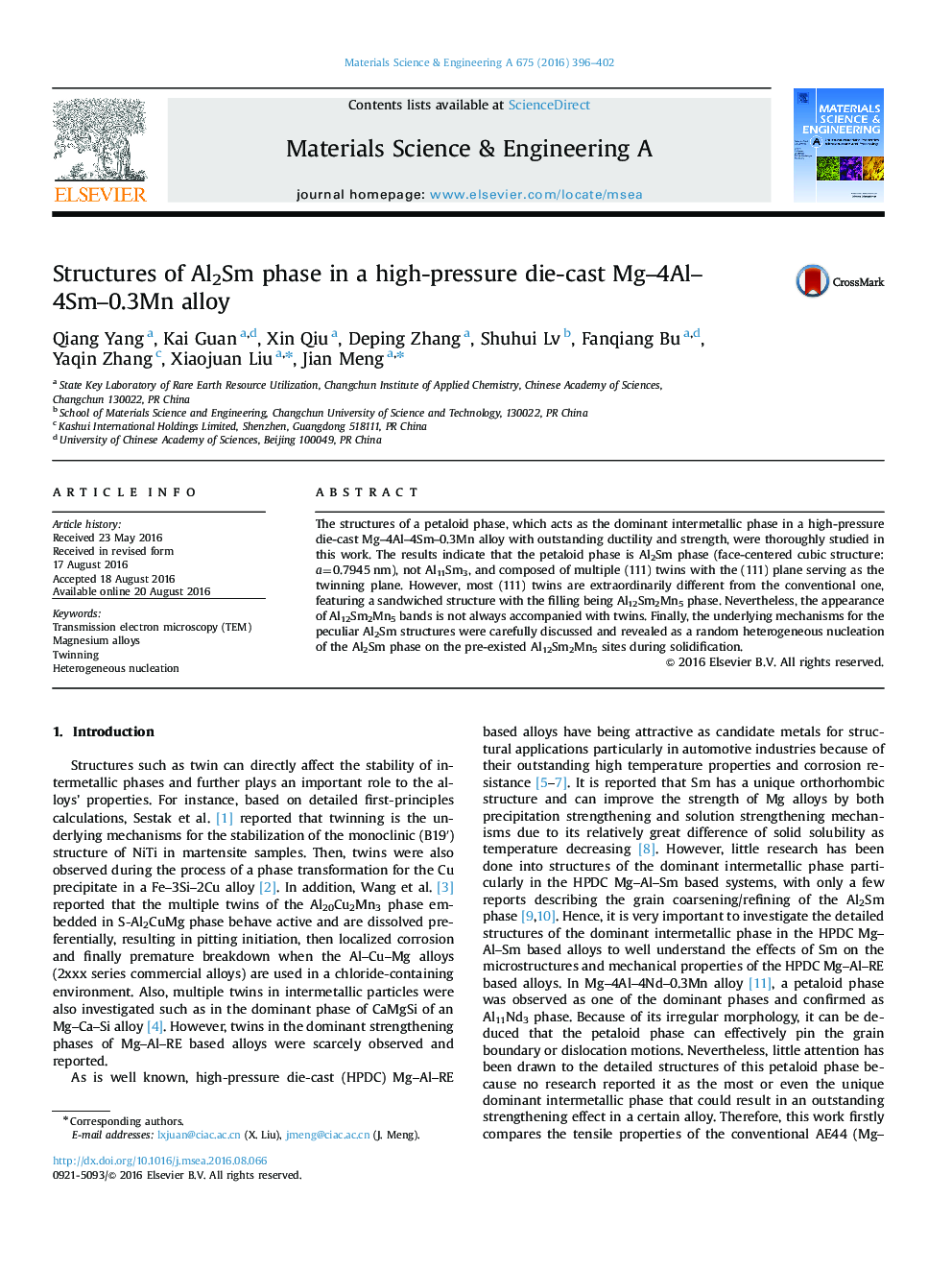 Structures of Al2Sm phase in a high-pressure die-cast Mg-4Al-4Sm-0.3Mn alloy