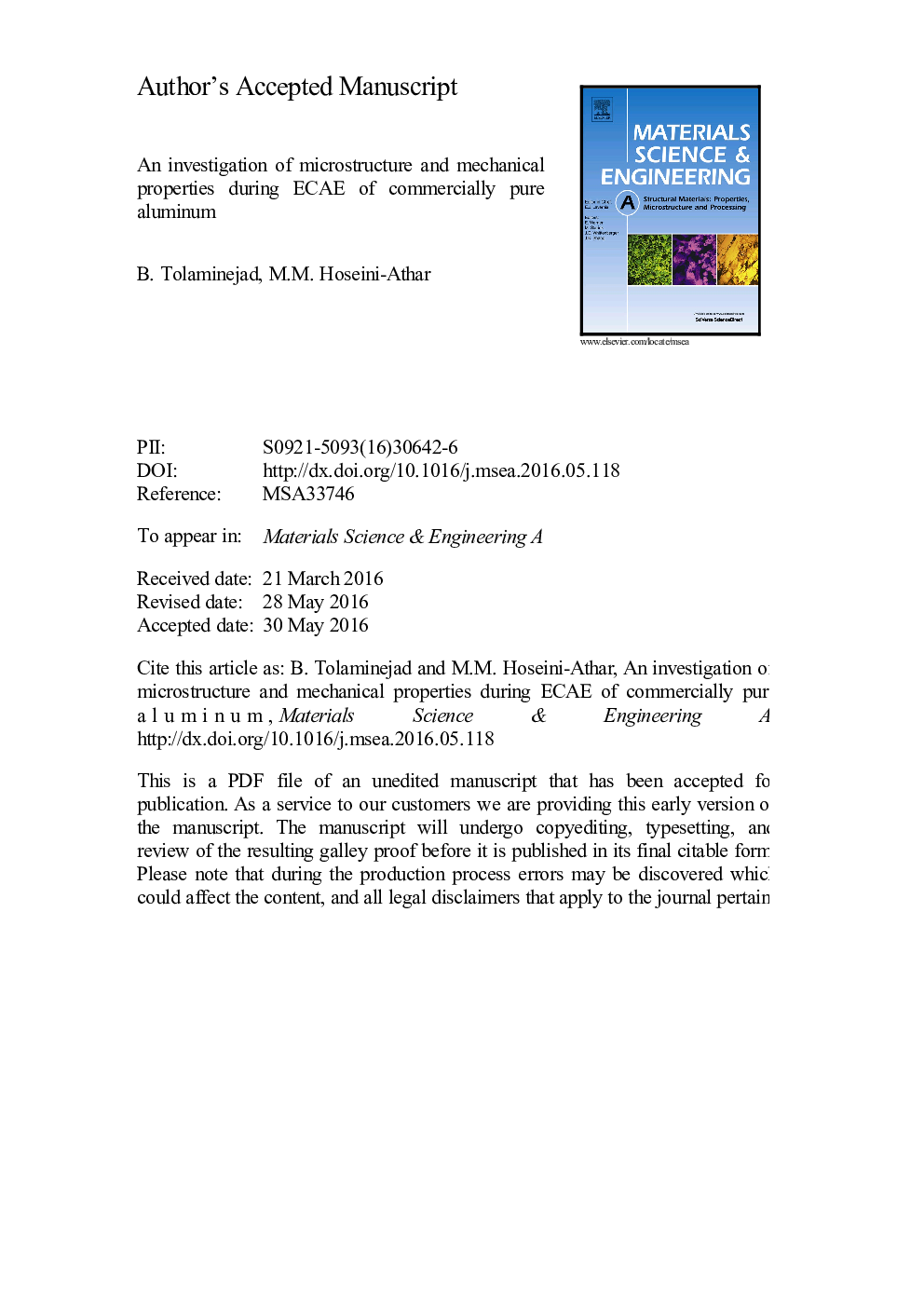 An investigation of microstructure and mechanical properties during ECAE of commercially pure aluminum