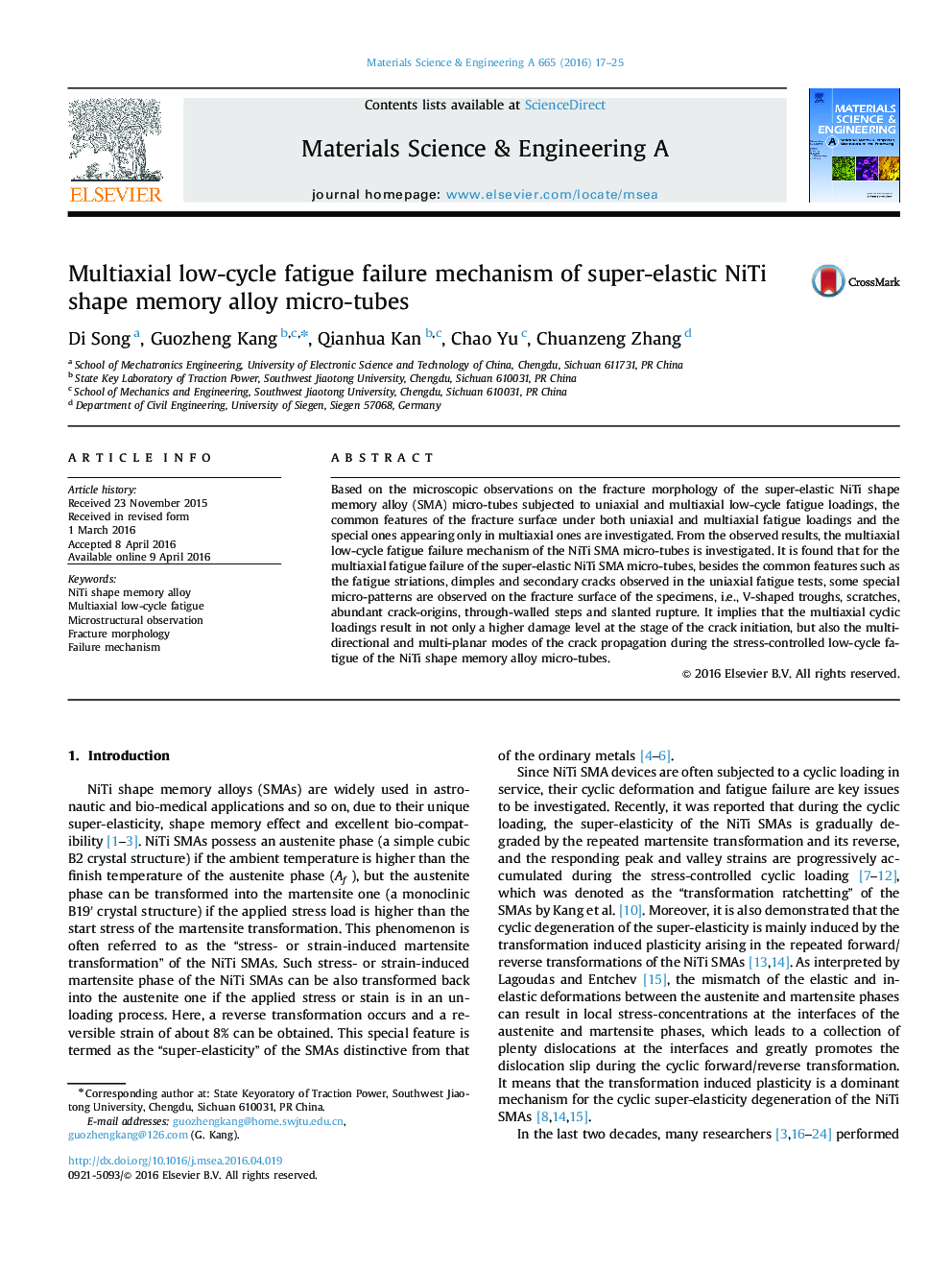 Multiaxial low-cycle fatigue failure mechanism of super-elastic NiTi shape memory alloy micro-tubes