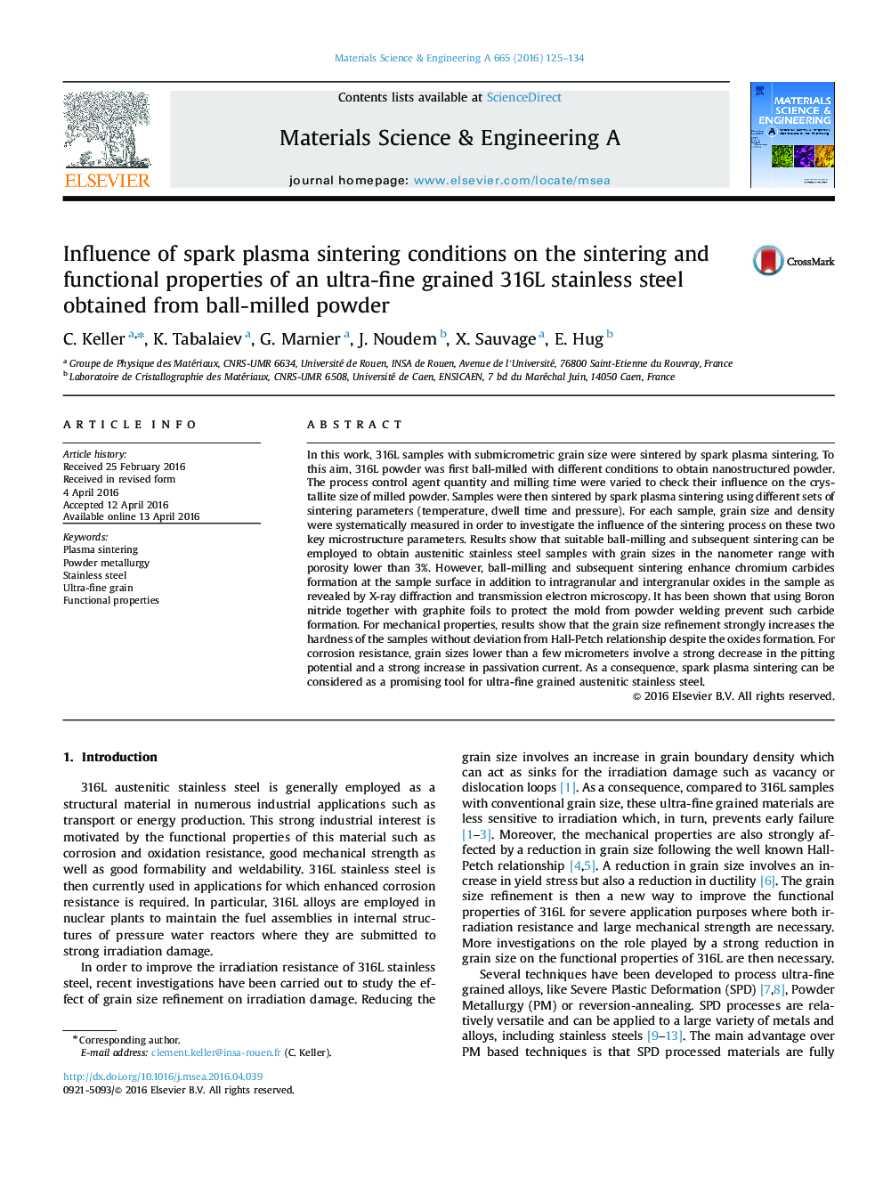 Influence of spark plasma sintering conditions on the sintering and functional properties of an ultra-fine grained 316L stainless steel obtained from ball-milled powder