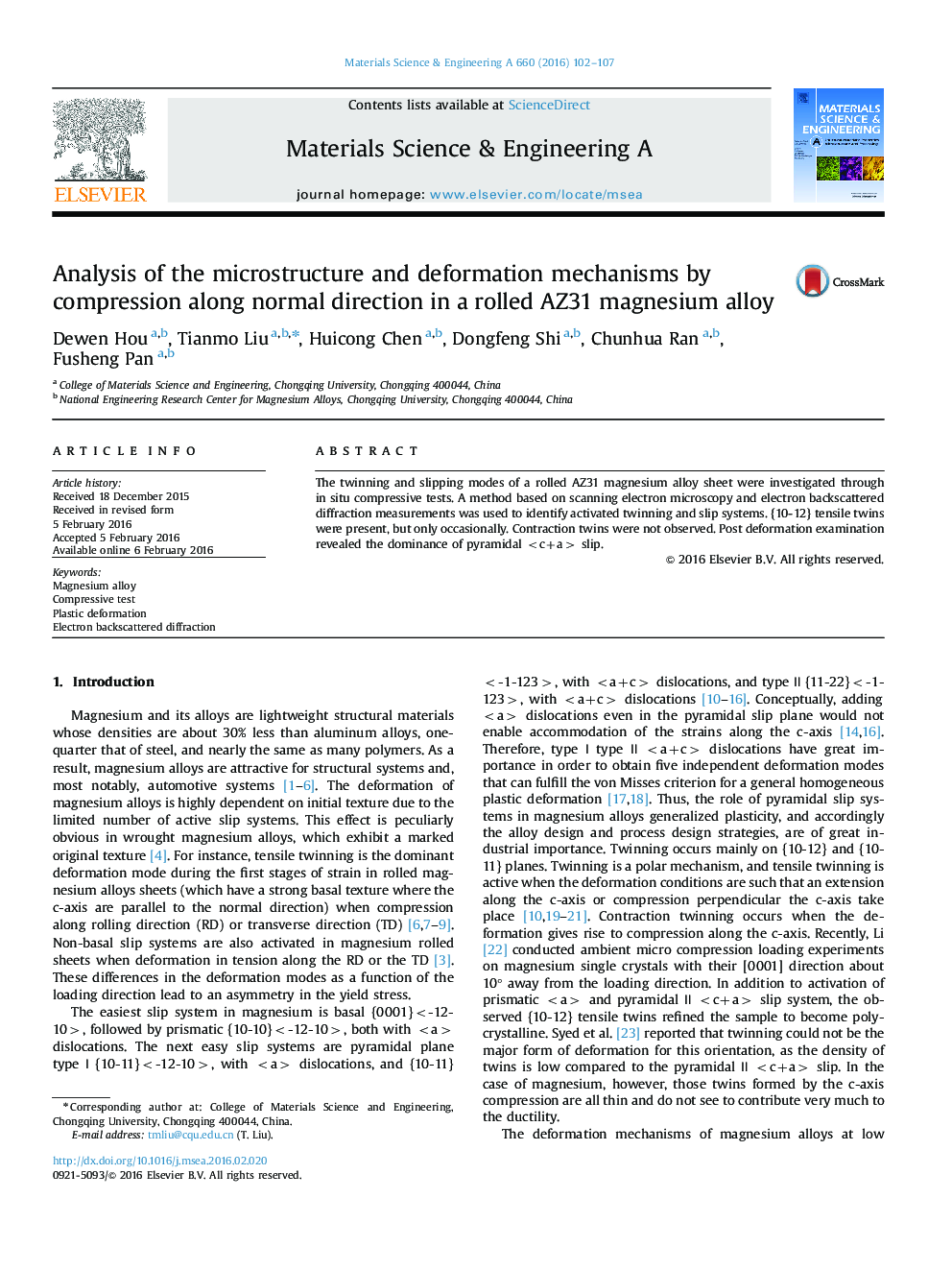 Analysis of the microstructure and deformation mechanisms by compression along normal direction in a rolled AZ31 magnesium alloy