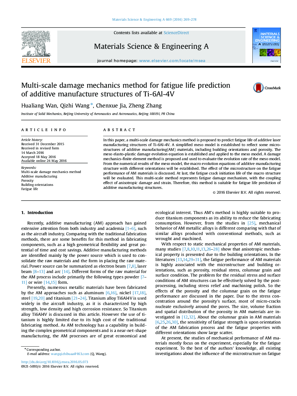 Multi-scale damage mechanics method for fatigue life prediction of additive manufacture structures of Ti-6Al-4V