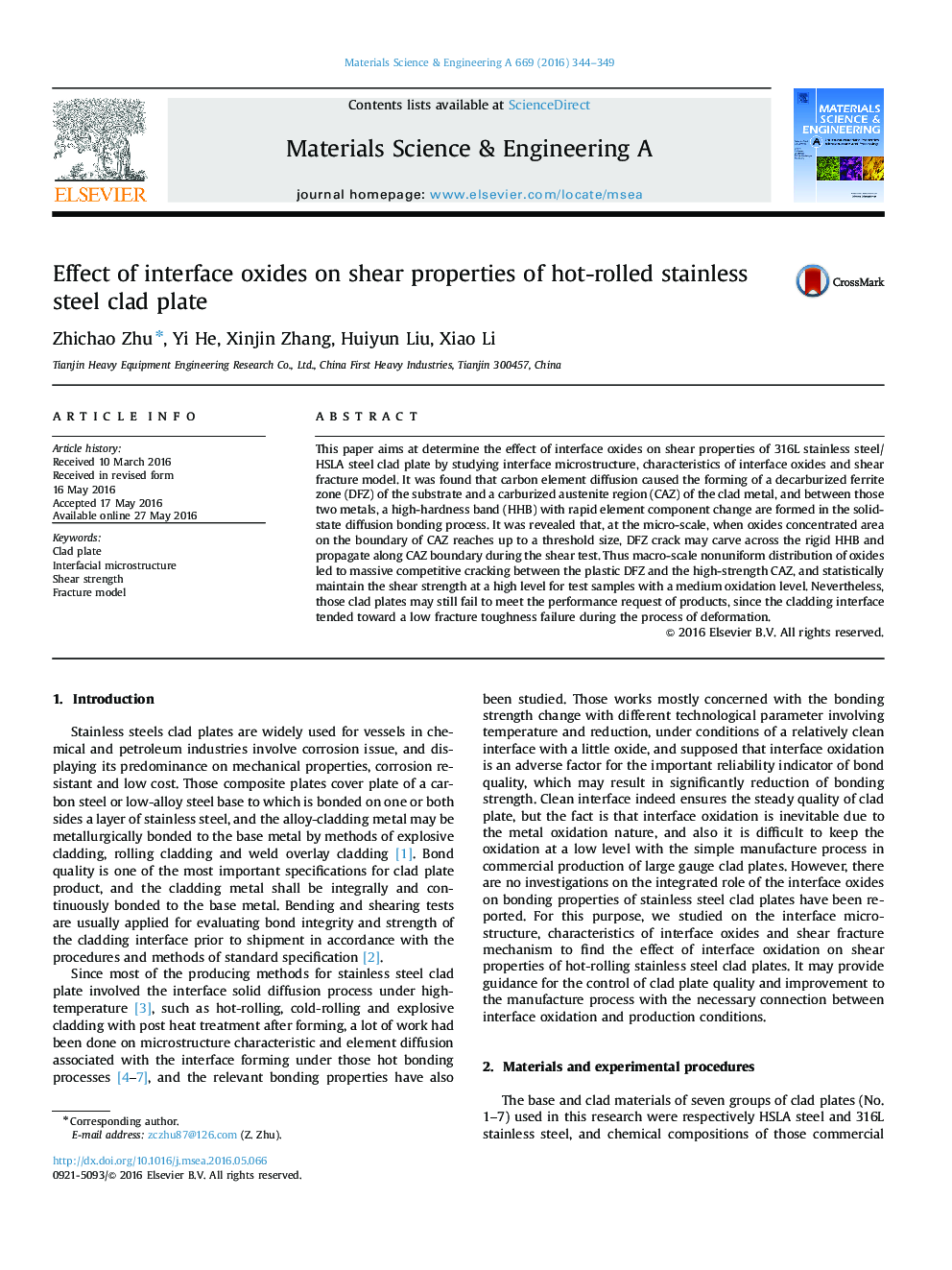 Effect of interface oxides on shear properties of hot-rolled stainless steel clad plate