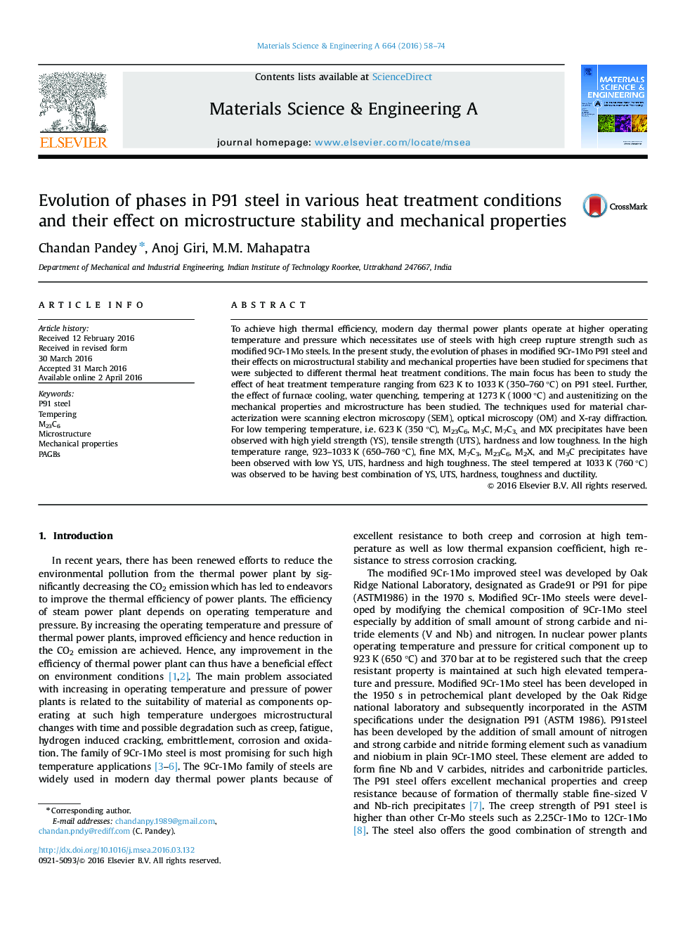 Evolution of phases in P91 steel in various heat treatment conditions and their effect on microstructure stability and mechanical properties