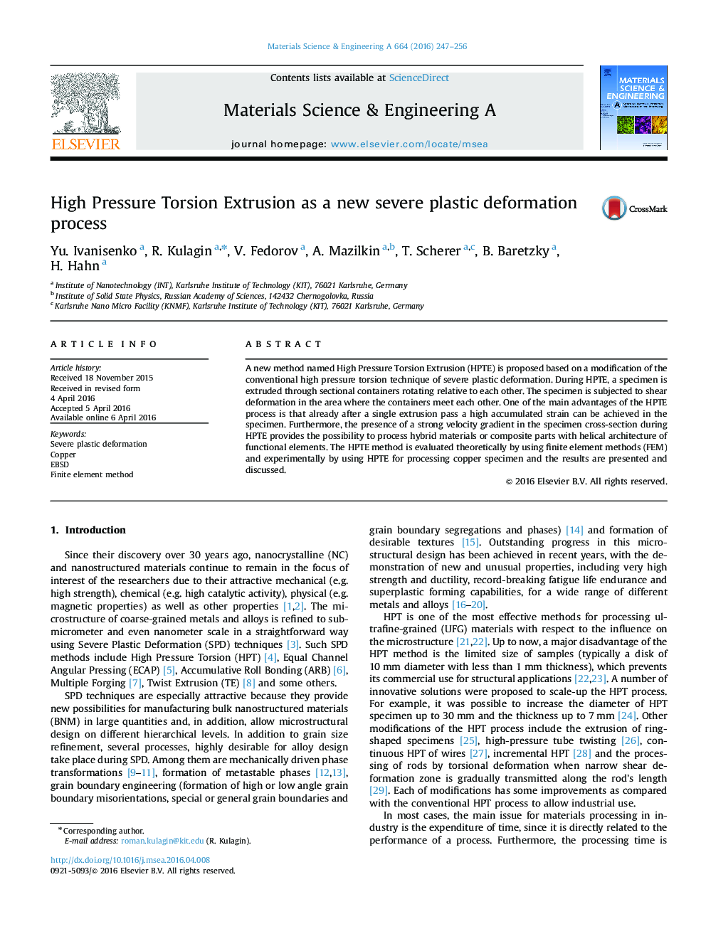 High Pressure Torsion Extrusion as a new severe plastic deformation process