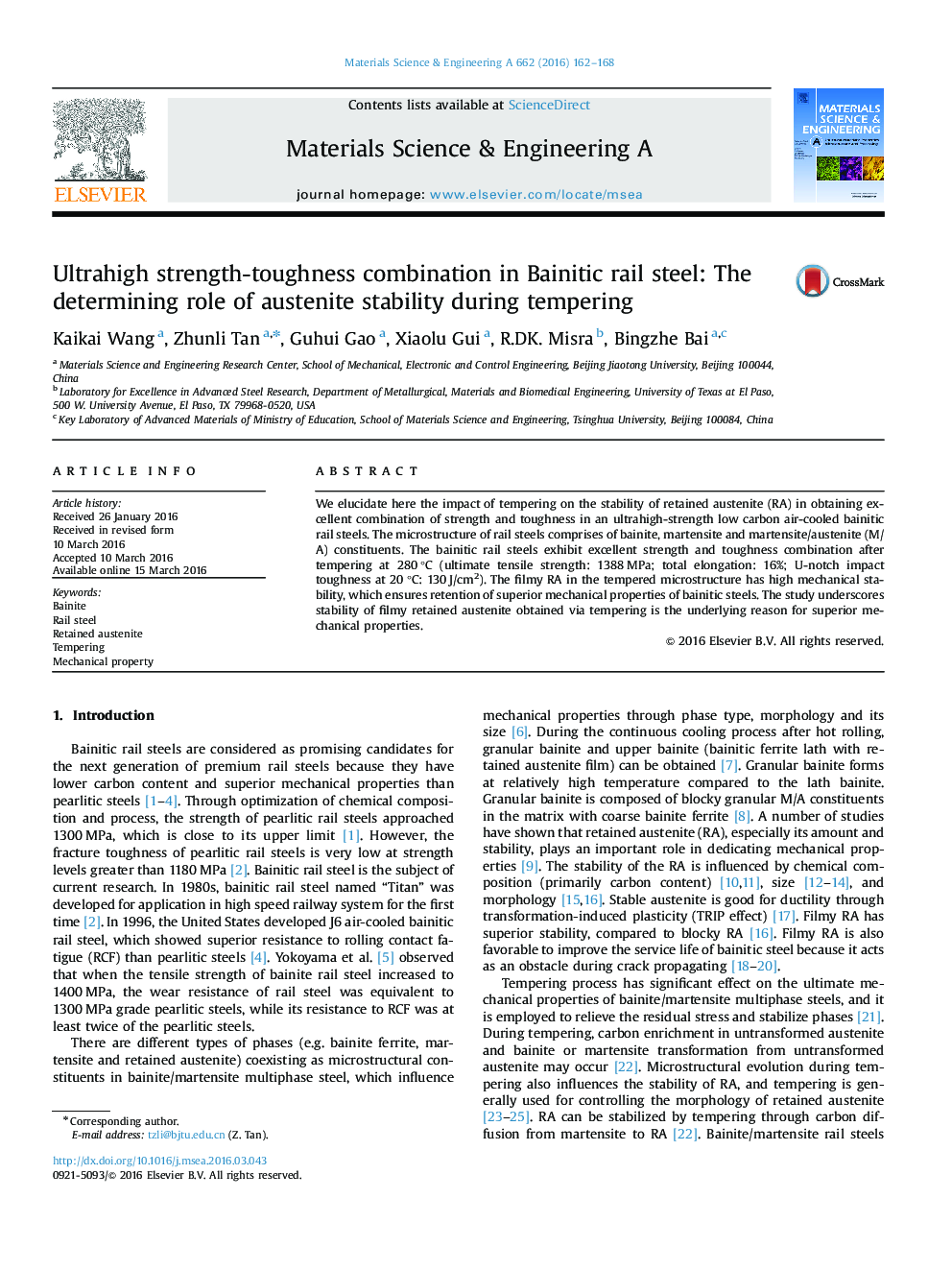 Ultrahigh strength-toughness combination in Bainitic rail steel: The determining role of austenite stability during tempering