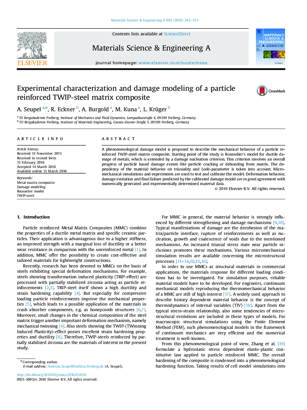 Experimental characterization and damage modeling of a particle reinforced TWIP-steel matrix composite