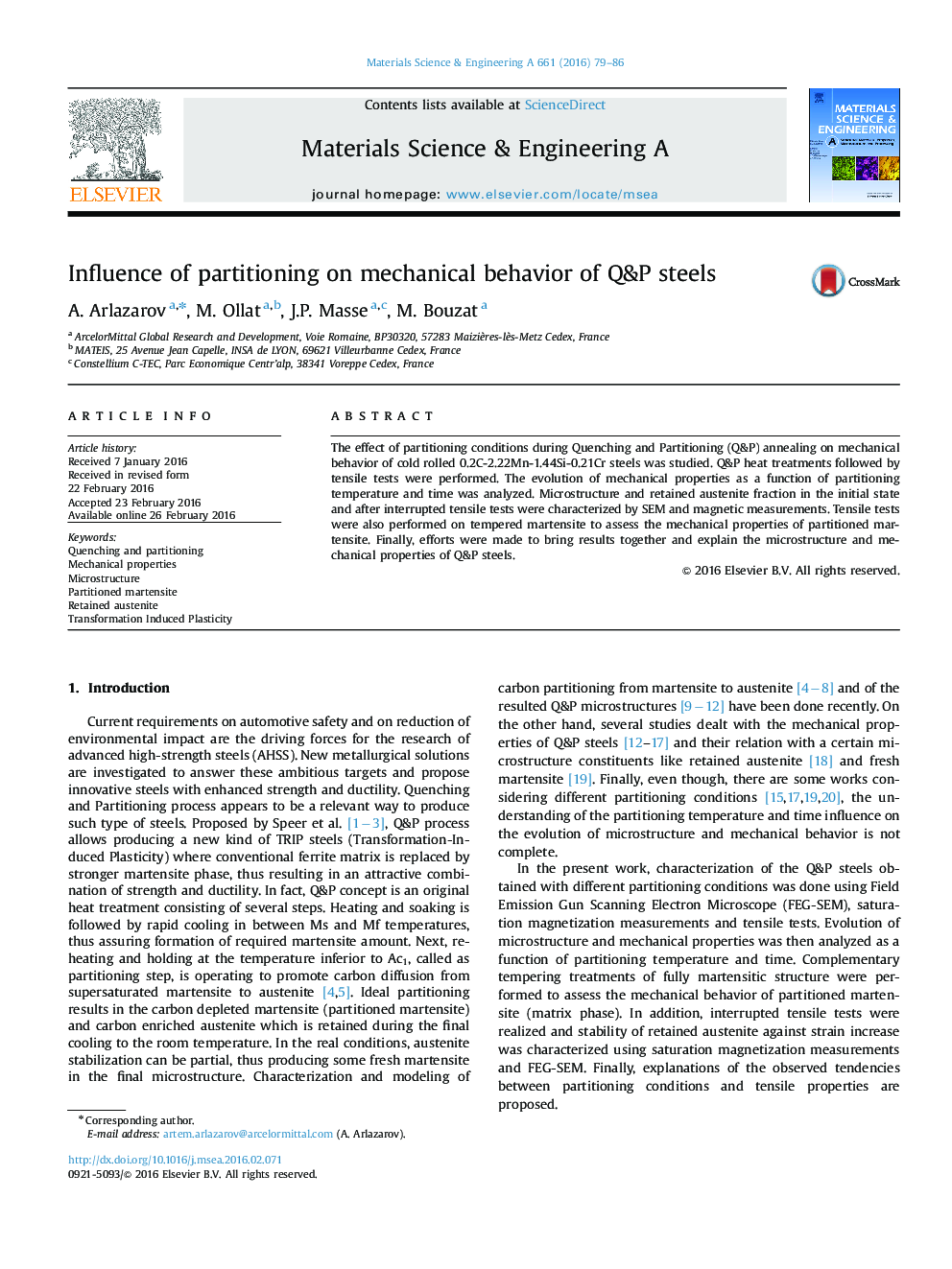 Influence of partitioning on mechanical behavior of Q&P steels