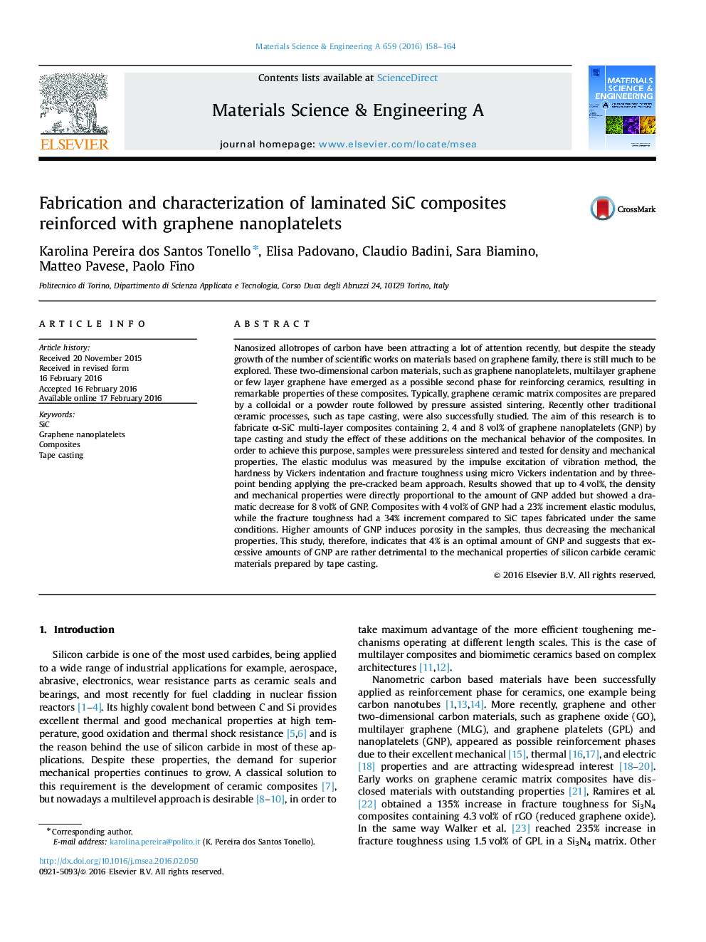 Fabrication and characterization of laminated SiC composites reinforced with graphene nanoplatelets