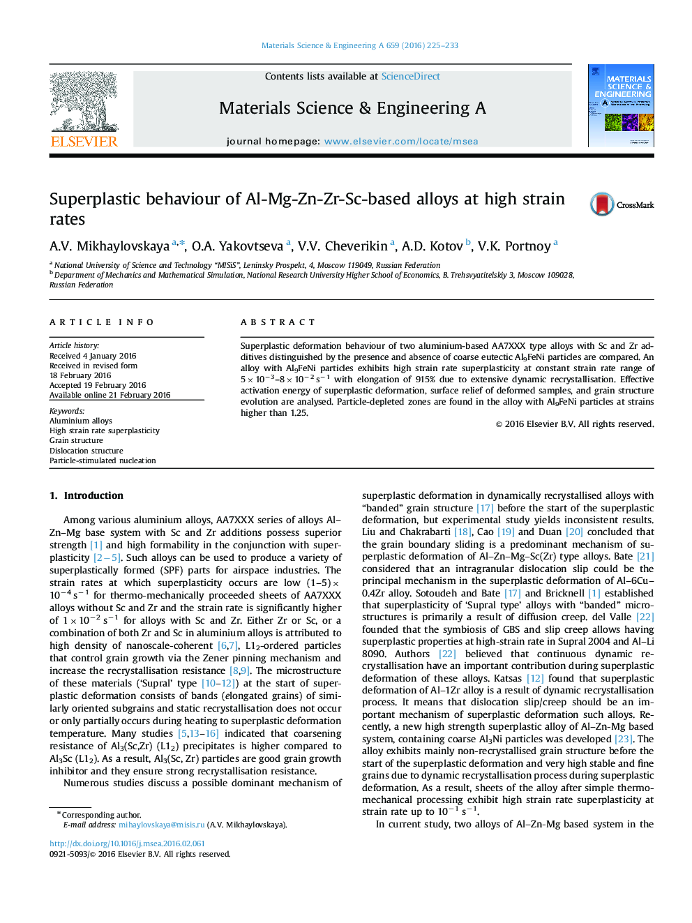 Superplastic behaviour of Al-Mg-Zn-Zr-Sc-based alloys at high strain rates