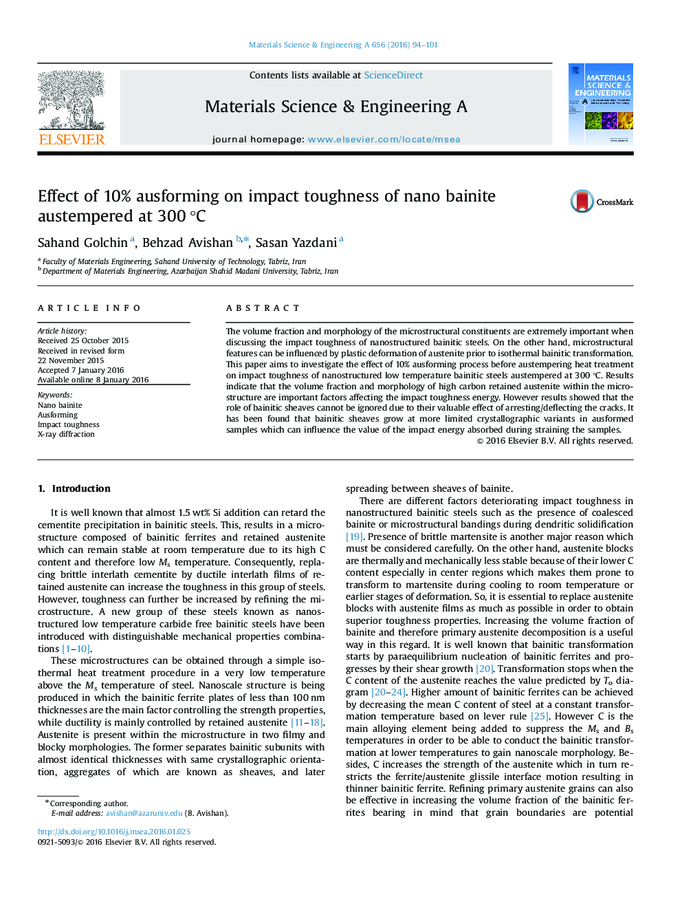 Effect of 10% ausforming on impact toughness of nano bainite austempered at 300Â Â°C