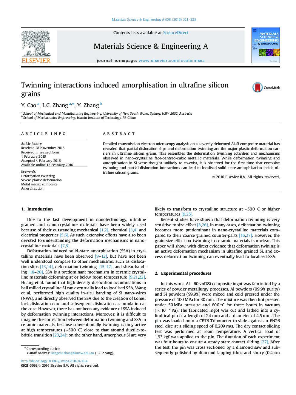 Twinning interactions induced amorphisation in ultrafine silicon grains