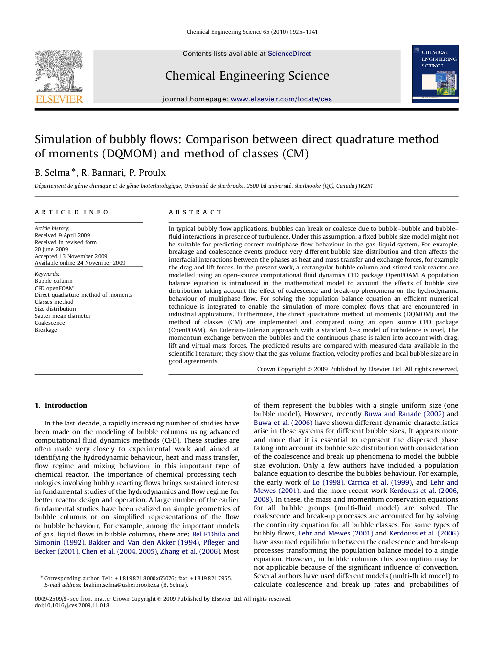 Simulation of bubbly flows: Comparison between direct quadrature method of moments (DQMOM) and method of classes (CM)