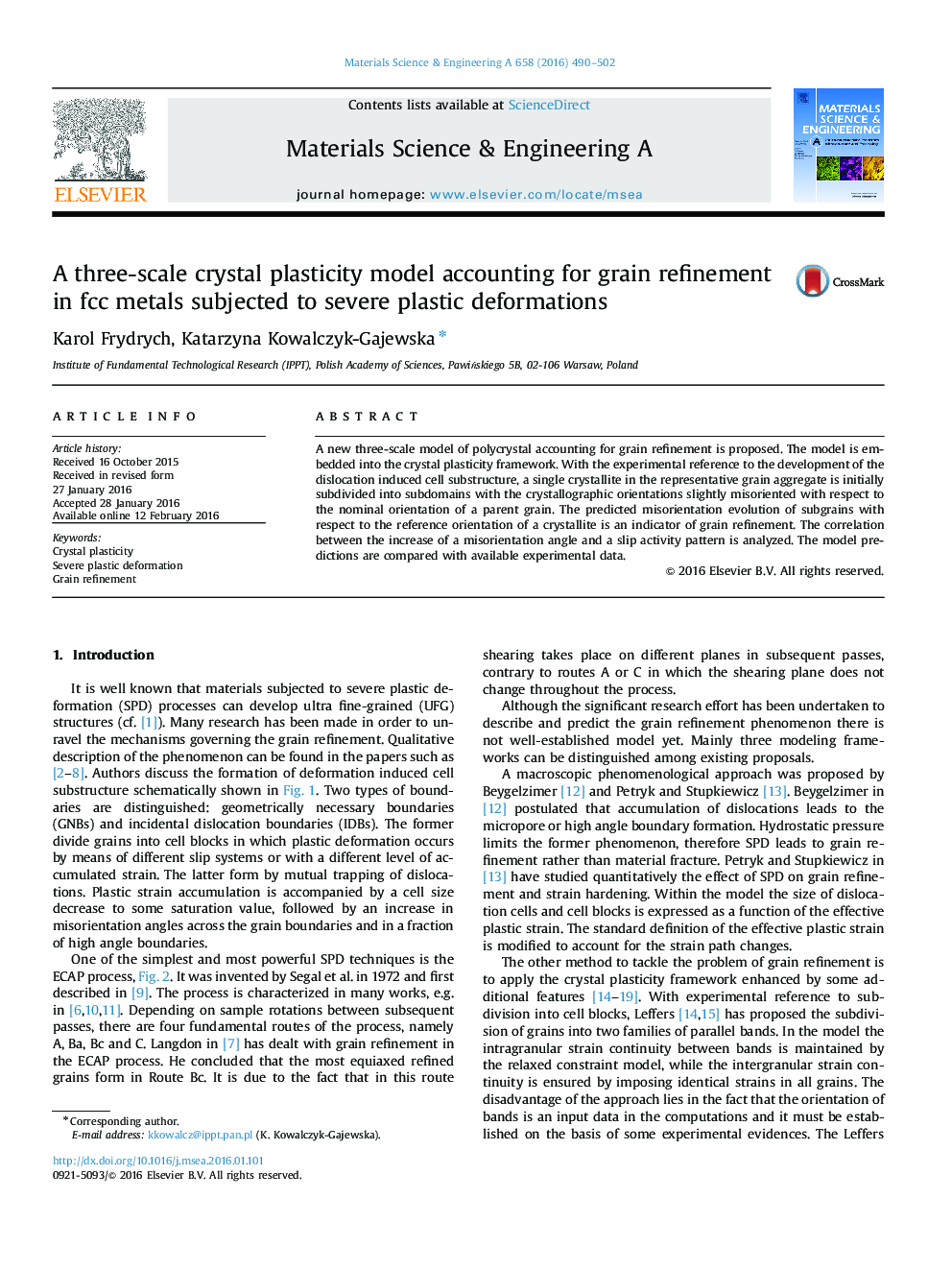 A three-scale crystal plasticity model accounting for grain refinement in fcc metals subjected to severe plastic deformations