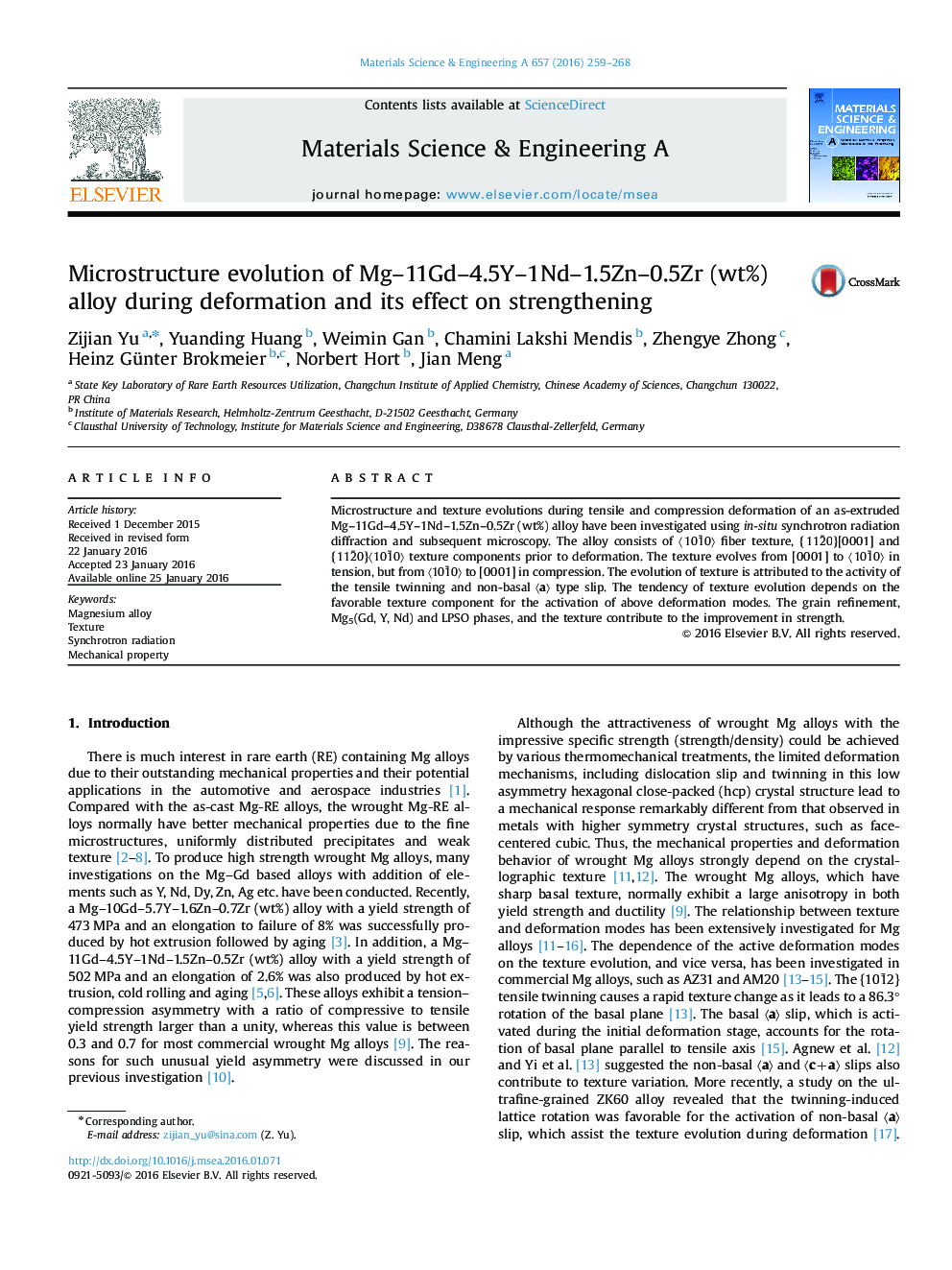 Microstructure evolution of Mg-11Gd-4.5Y-1Nd-1.5Zn-0.5Zr (wt%) alloy during deformation and its effect on strengthening