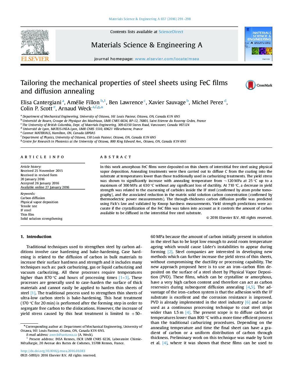 Tailoring the mechanical properties of steel sheets using FeC films and diffusion annealing