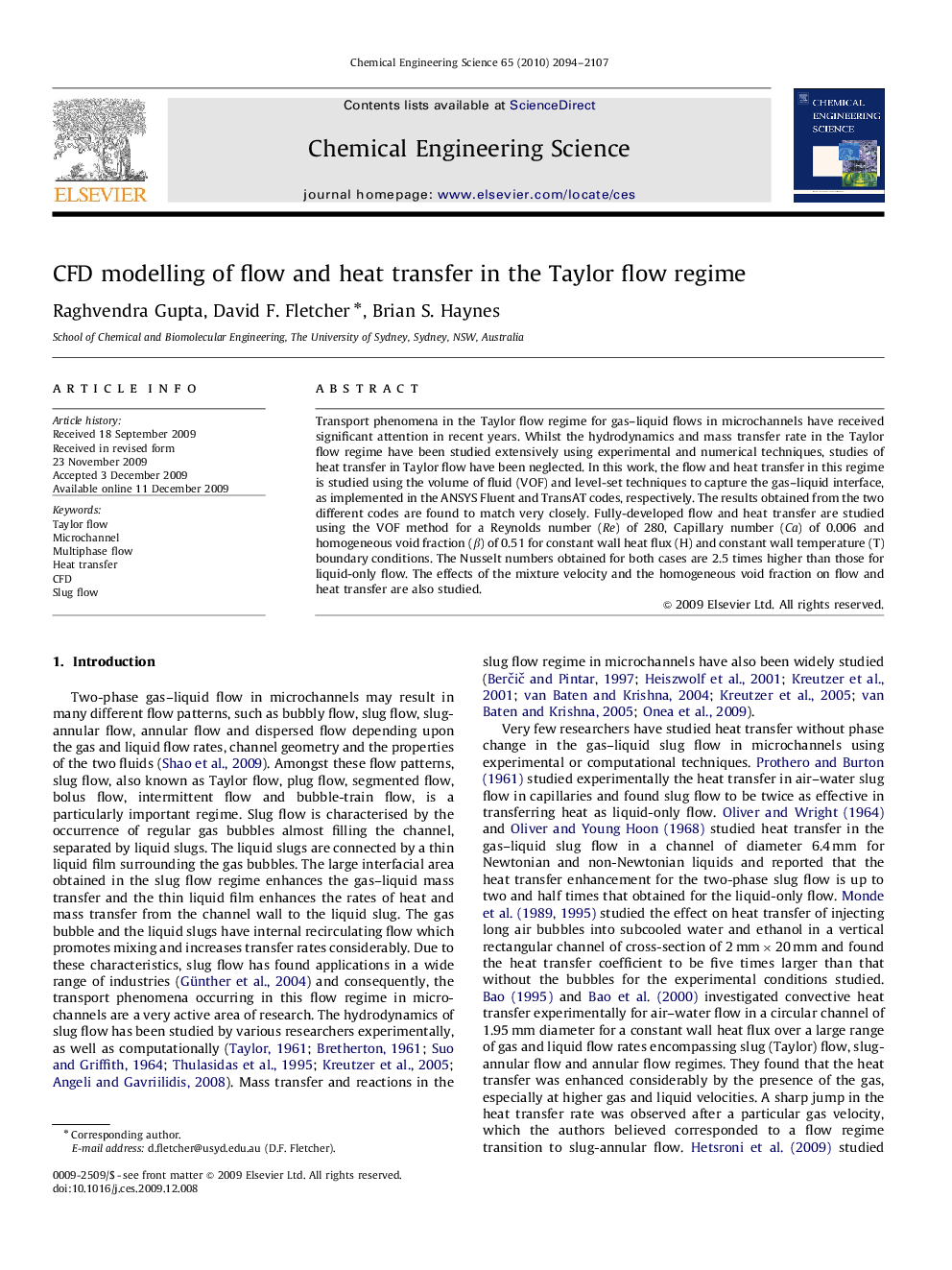 CFD modelling of flow and heat transfer in the Taylor flow regime