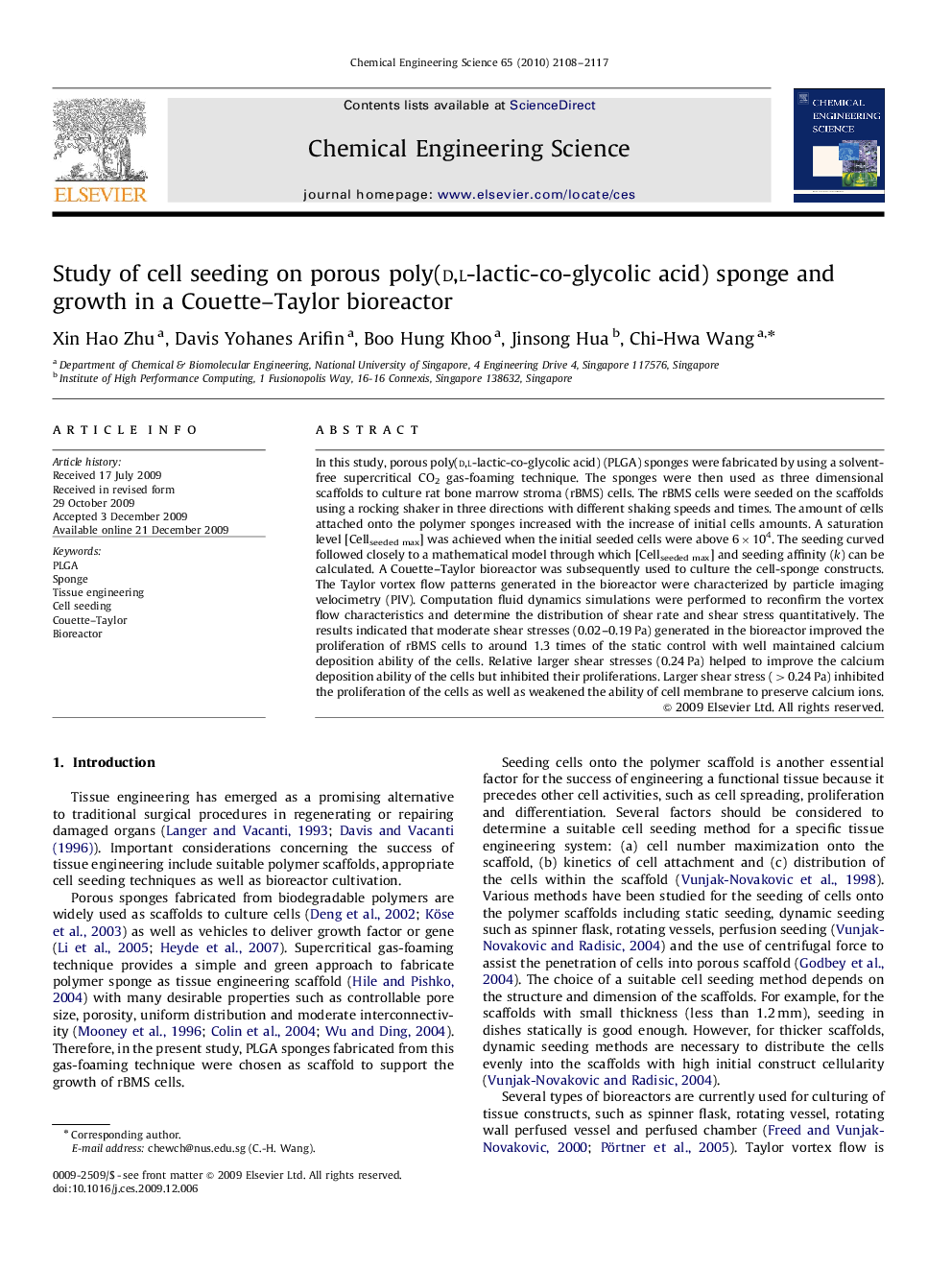 Study of cell seeding on porous poly(d,l-lactic-co-glycolic acid) sponge and growth in a Couette–Taylor bioreactor