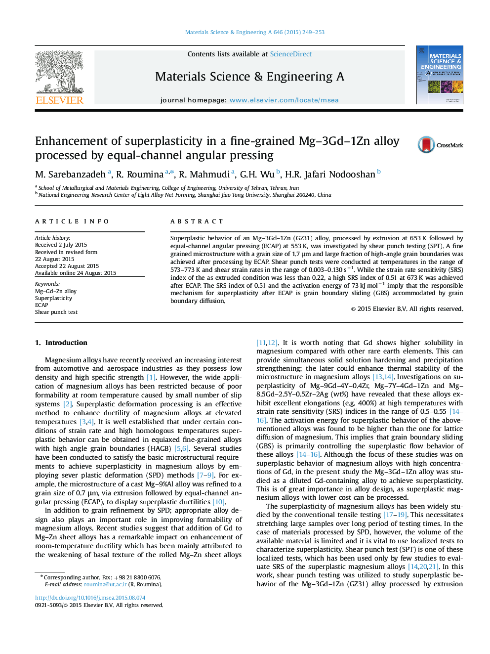 Enhancement of superplasticity in a fine-grained Mg-3Gd-1Zn alloy processed by equal-channel angular pressing