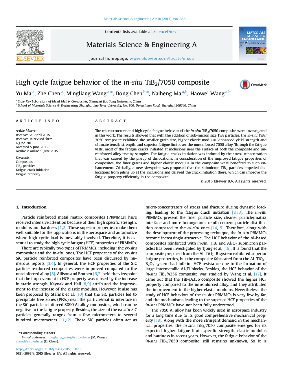 High cycle fatigue behavior of the in-situ TiB2/7050 composite