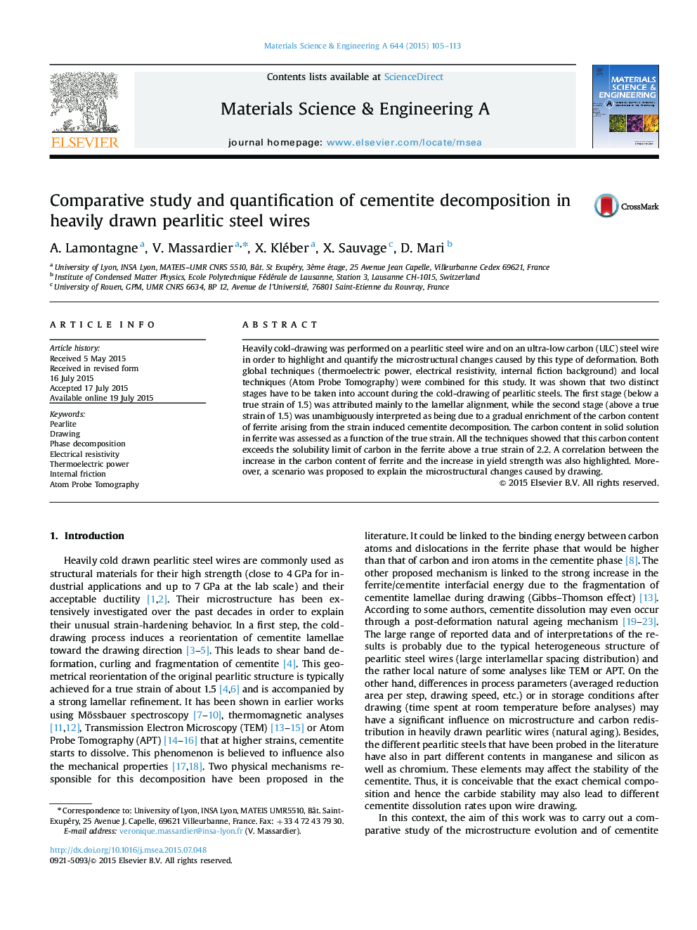 Comparative study and quantification of cementite decomposition in heavily drawn pearlitic steel wires