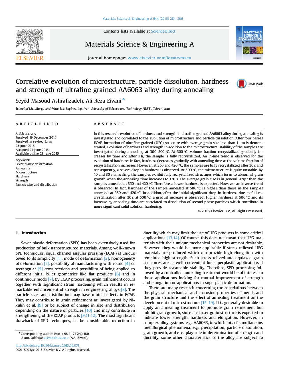 Correlative evolution of microstructure, particle dissolution, hardness and strength of ultrafine grained AA6063 alloy during annealing